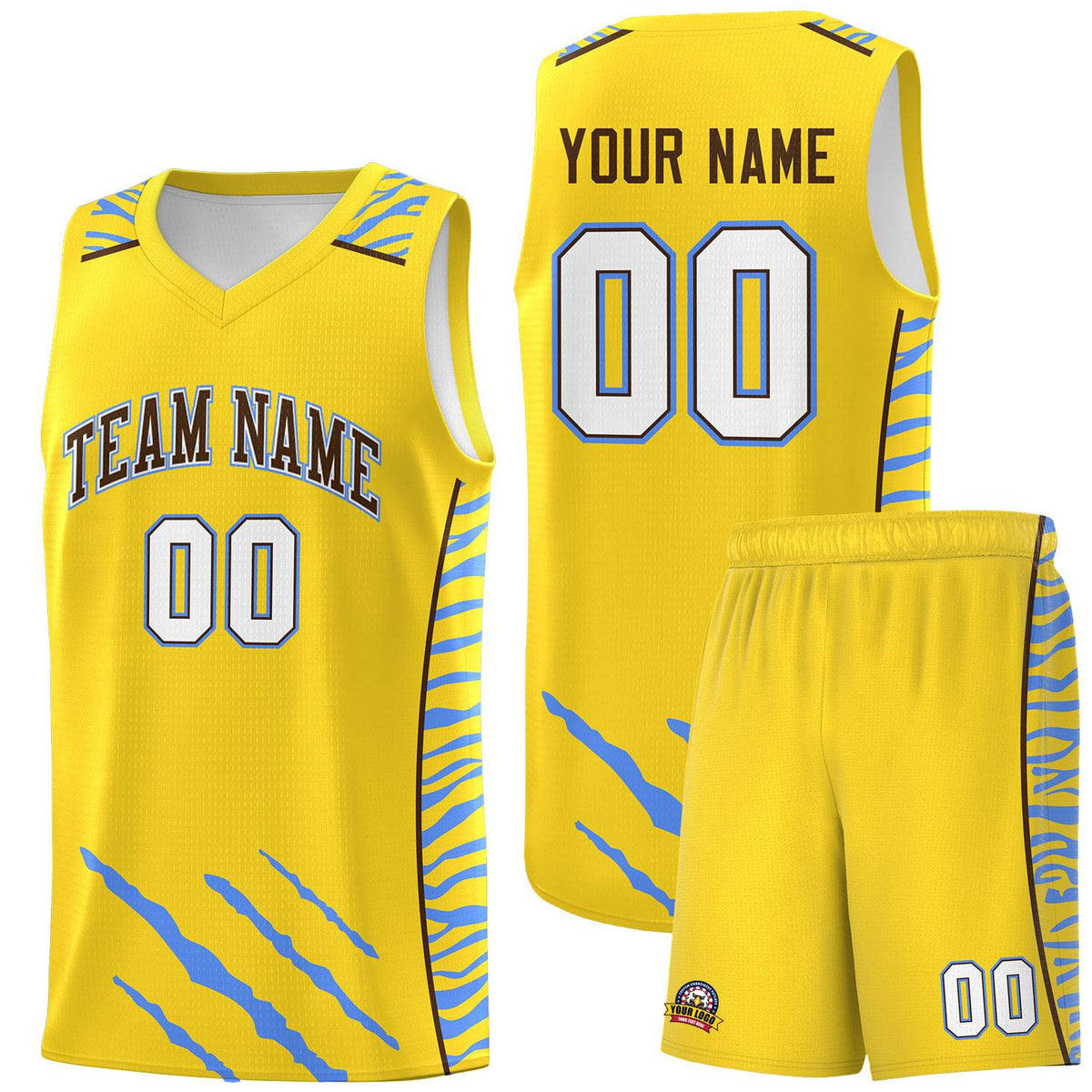 Custom Gold Personalized Tiger Claw Pattern Sports Uniform Basketball Jersey