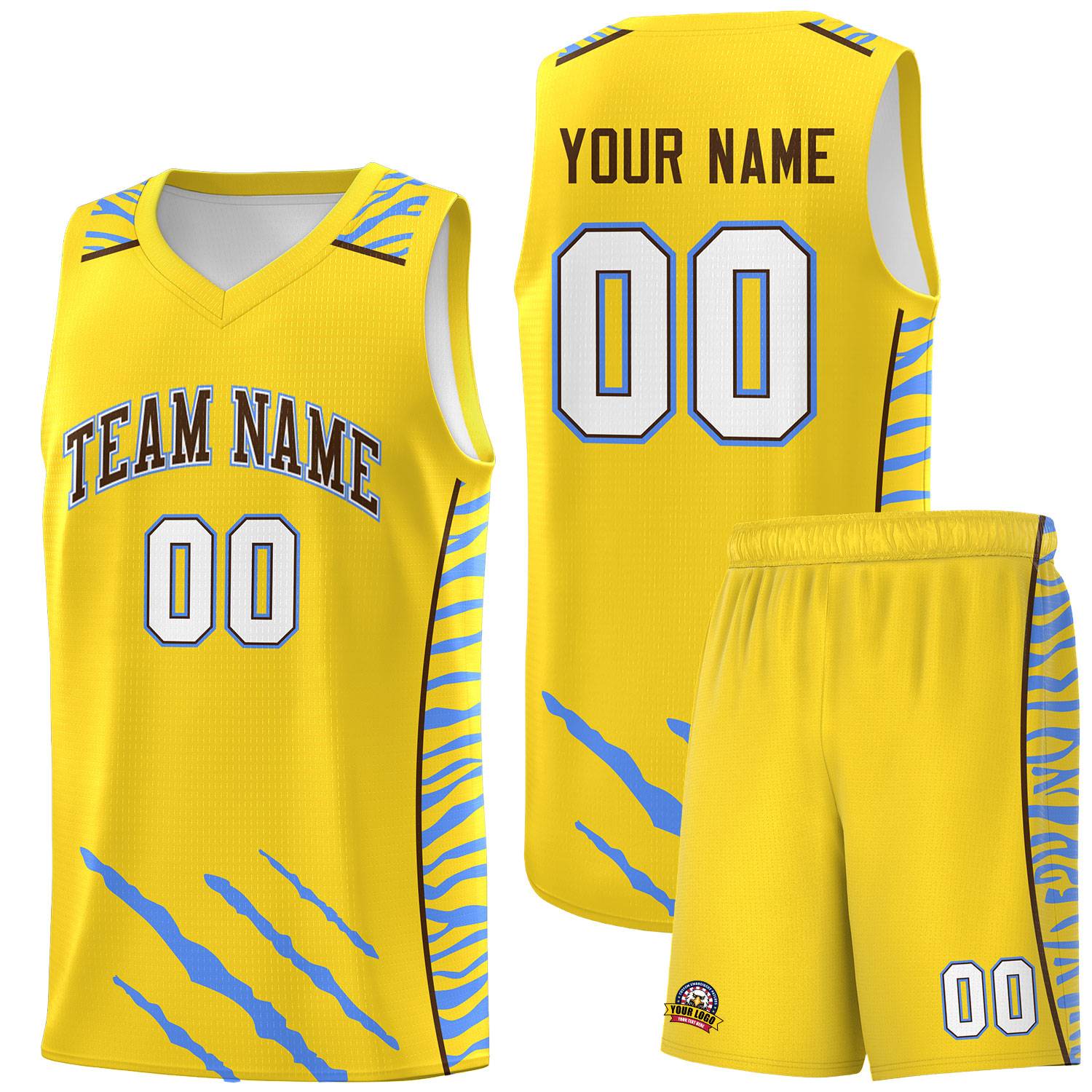 Custom Gold Personalized Tiger Claw Pattern Sports Uniform Basketball Jersey