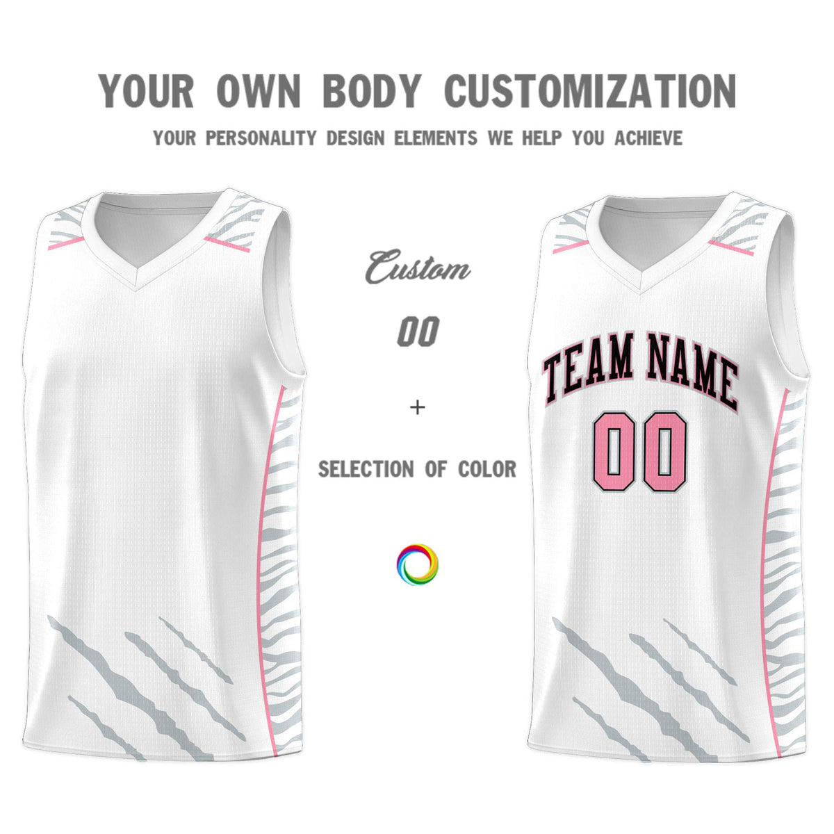 Custom White Personalized Tiger Claw Pattern Sports Uniform Basketball Jersey