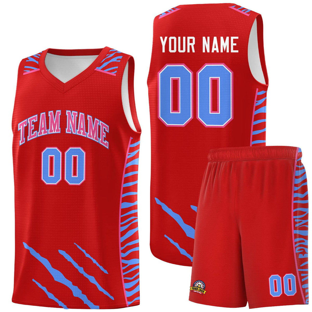 Custom Red Personalized Tiger Claw Pattern Sports Uniform Basketball Jersey