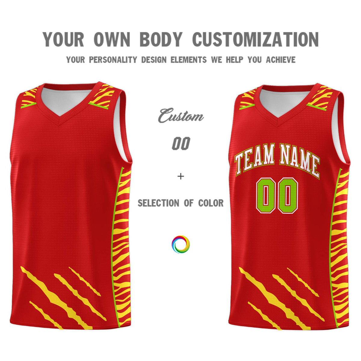 Custom Red Personalized Tiger Claw Pattern Sports Uniform Basketball Jersey