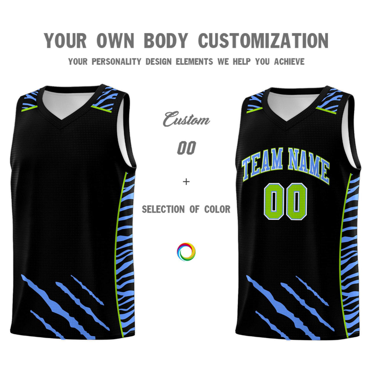 Custom Black Personalized Tiger Claw Pattern Sports Uniform Basketball Jersey