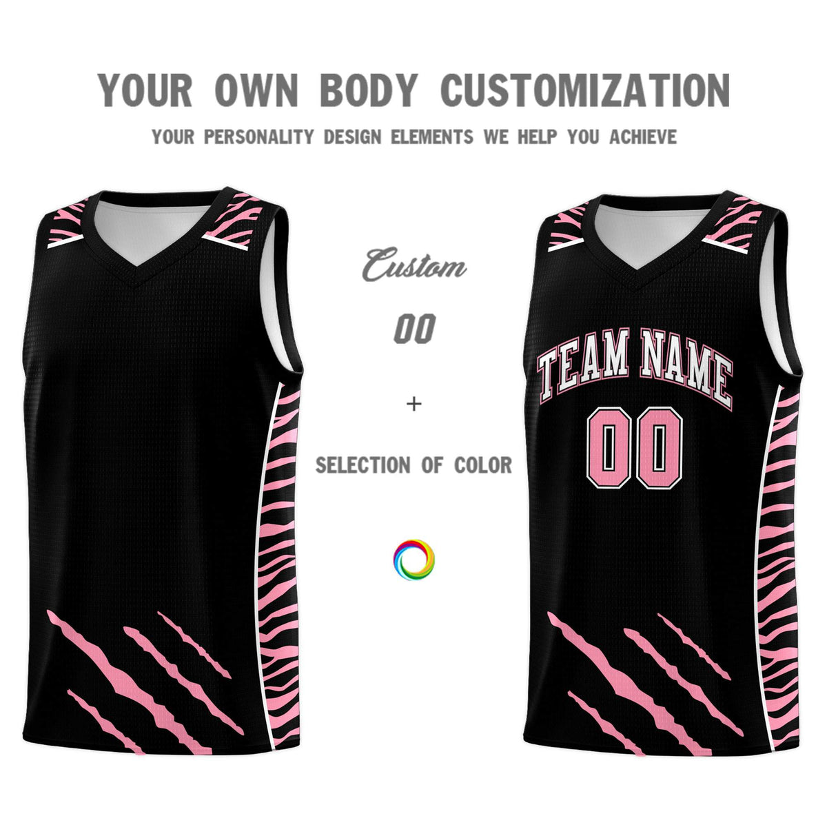 Custom Black Personalized Tiger Claw Pattern Sports Uniform Basketball Jersey