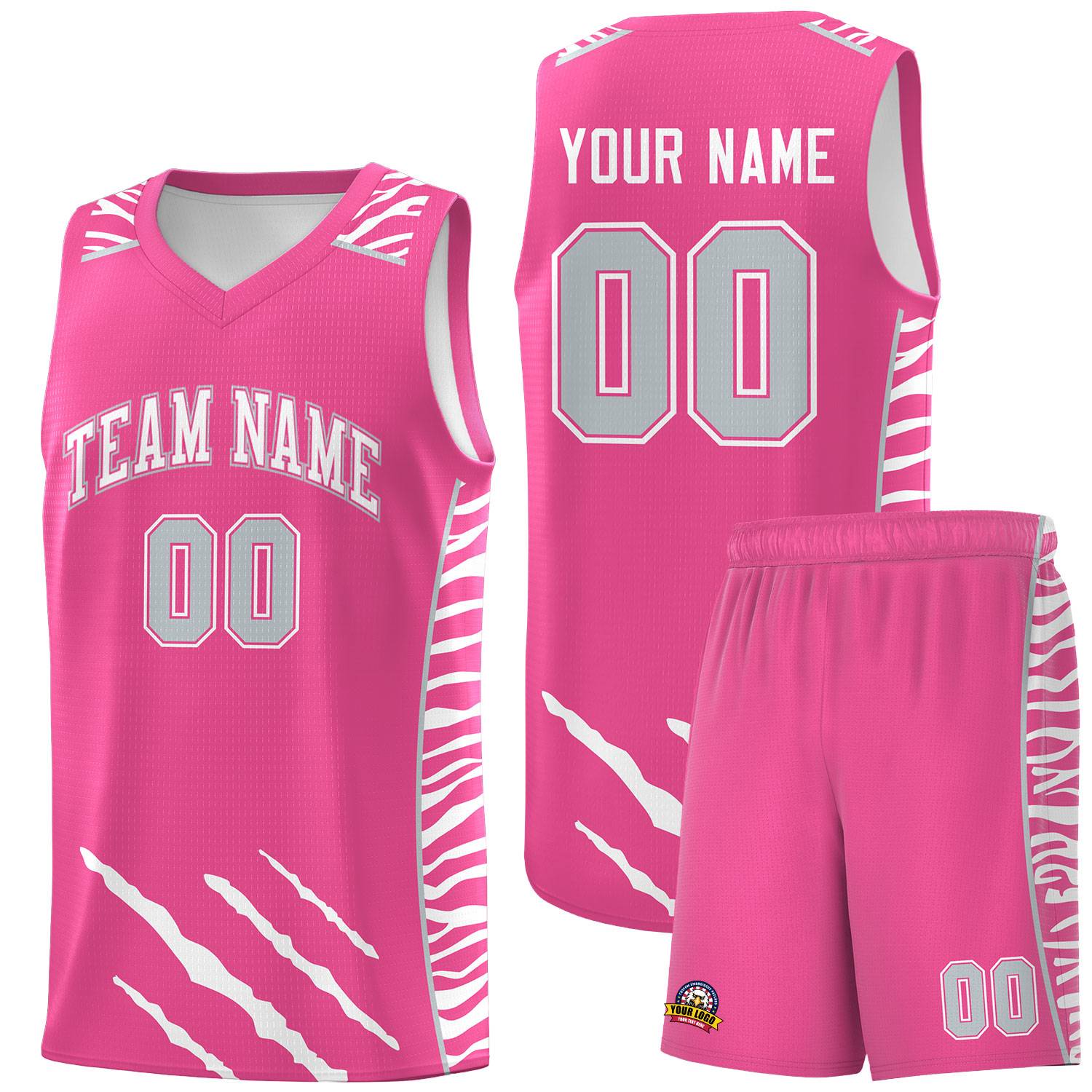 Custom Pink Personalized Tiger Claw Pattern Sports Uniform Basketball Jersey