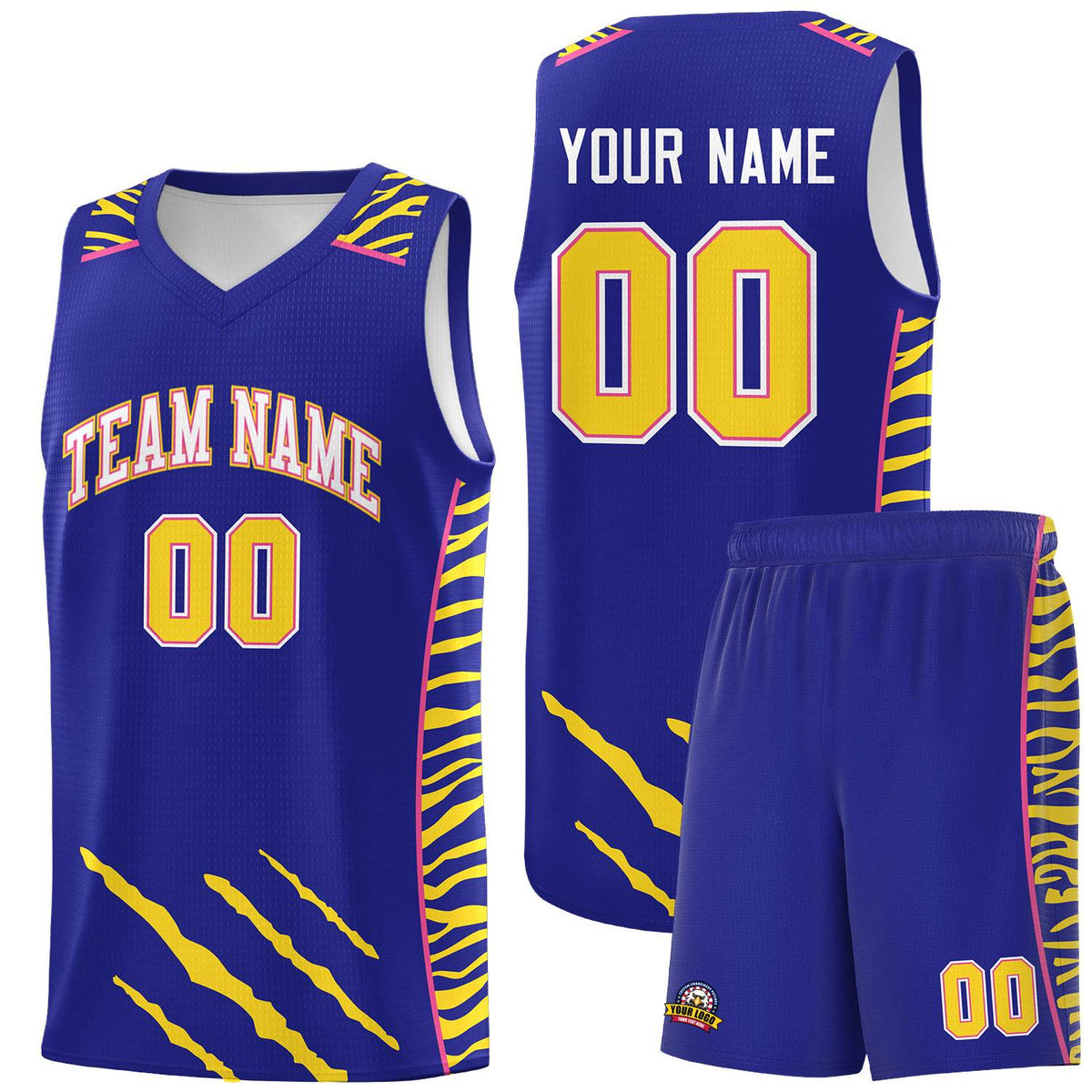 Custom Royal Personalized Tiger Claw Pattern Sports Uniform Basketball Jersey