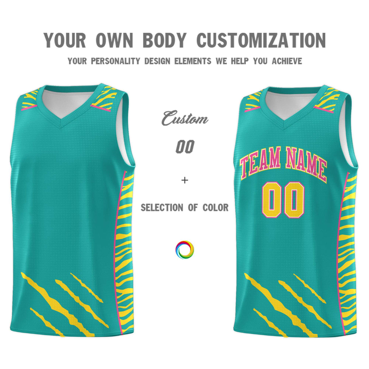 Custom Aqua Personalized Tiger Claw Pattern Sports Uniform Basketball Jersey
