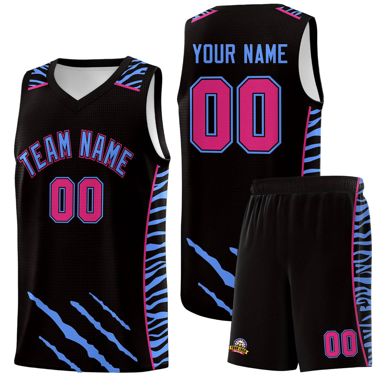 Custom Black Personalized Tiger Claw Pattern Sports Uniform Basketball Jersey