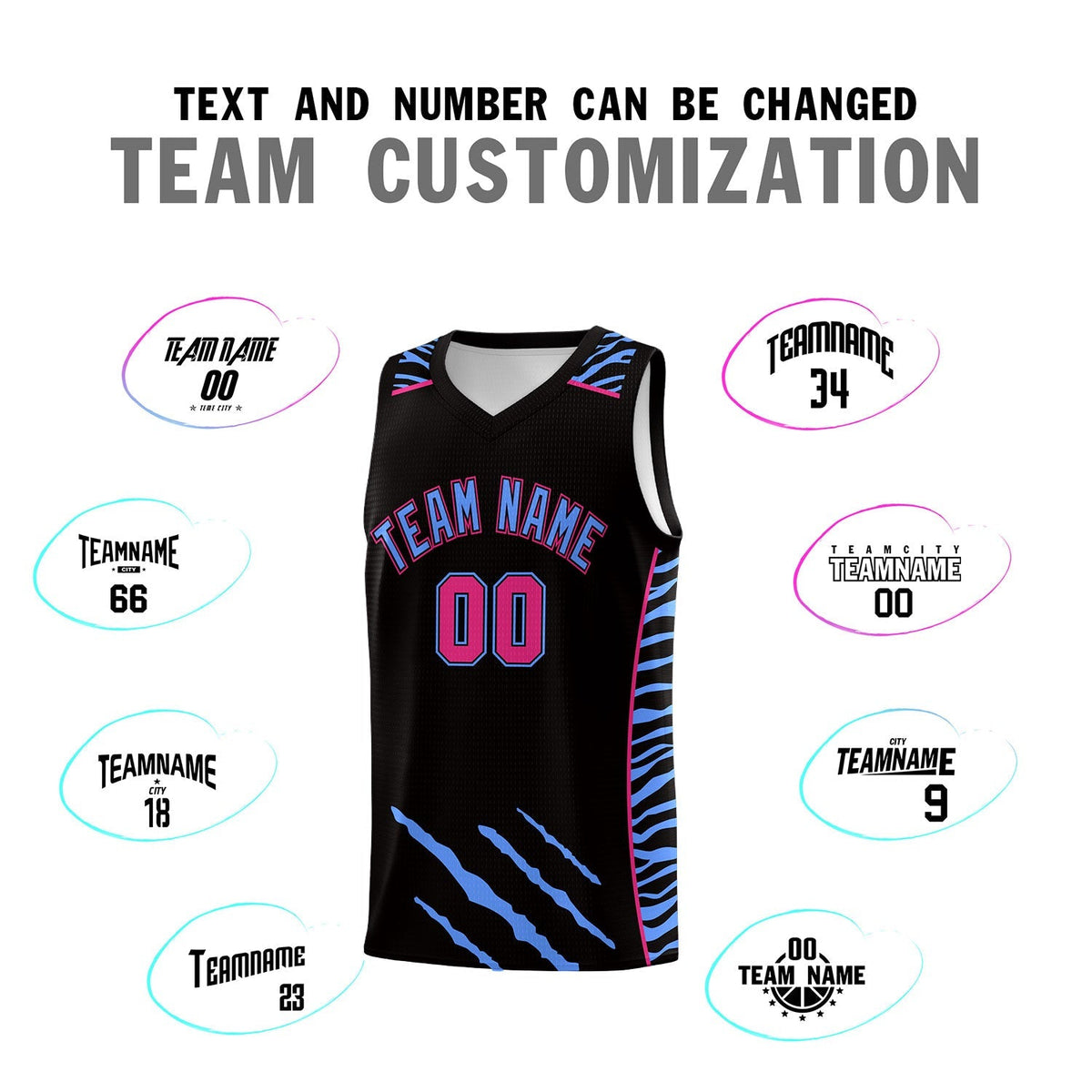 Custom Black Personalized Tiger Claw Pattern Sports Uniform Basketball Jersey