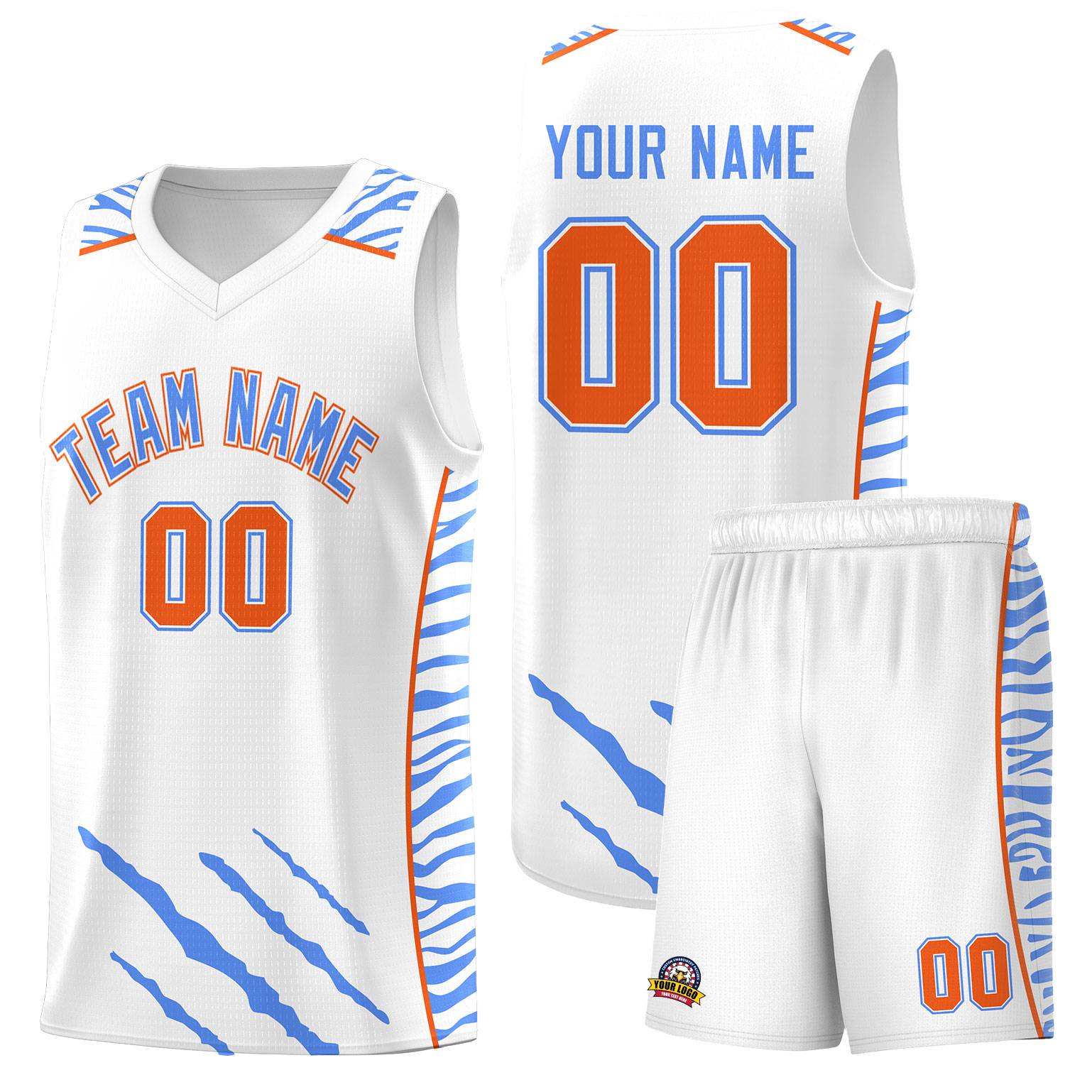 Custom White Personalized Tiger Claw Pattern Sports Uniform Basketball Jersey
