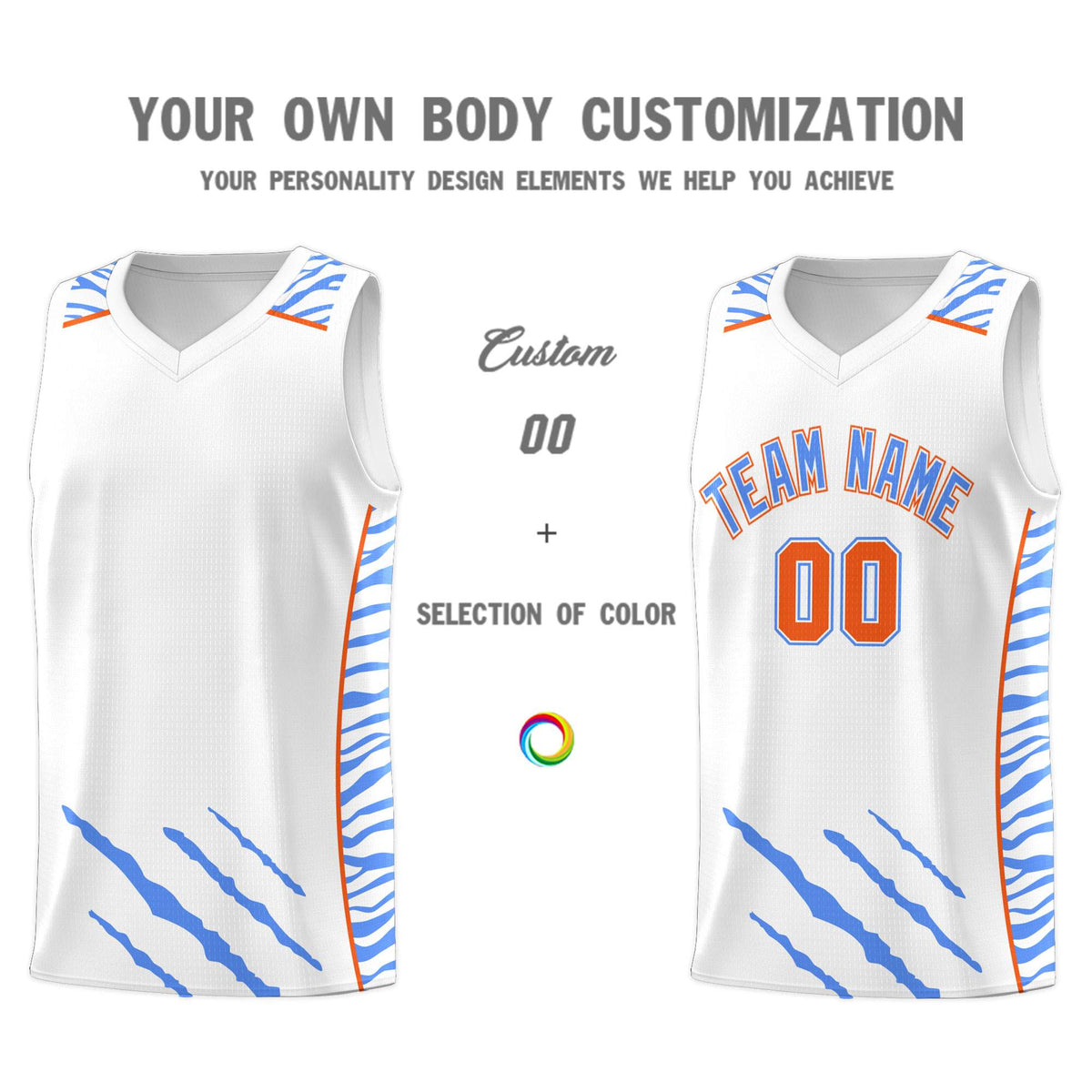 Custom White Personalized Tiger Claw Pattern Sports Uniform Basketball Jersey