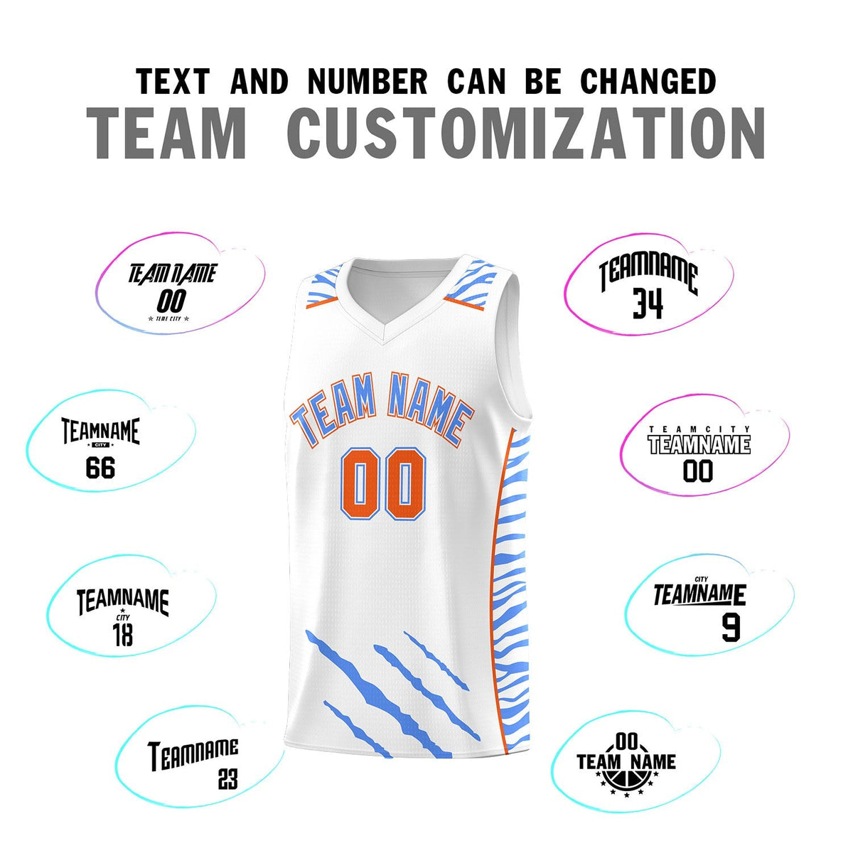 Custom White Personalized Tiger Claw Pattern Sports Uniform Basketball Jersey