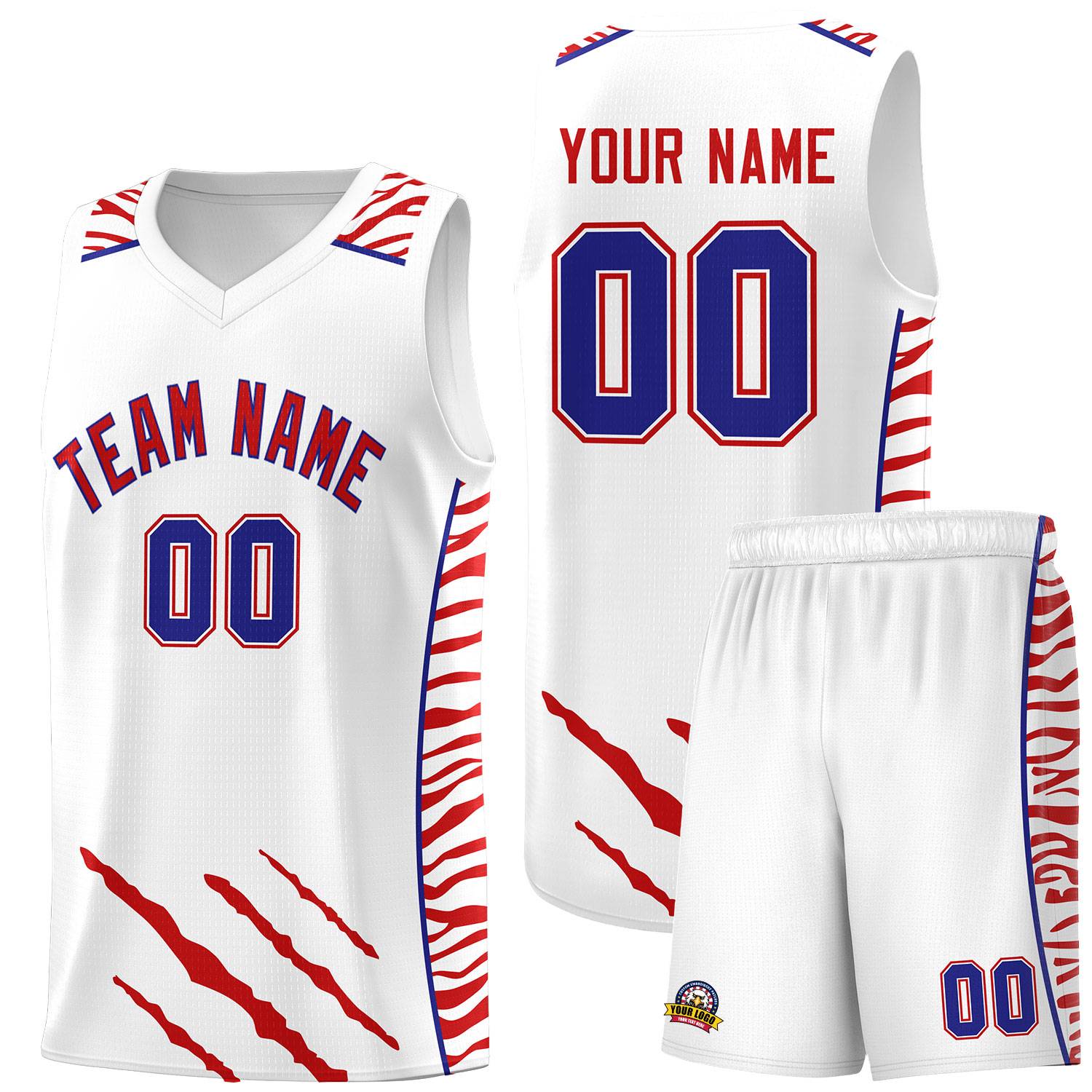 Custom White Personalized Tiger Claw Pattern Sports Uniform Basketball Jersey