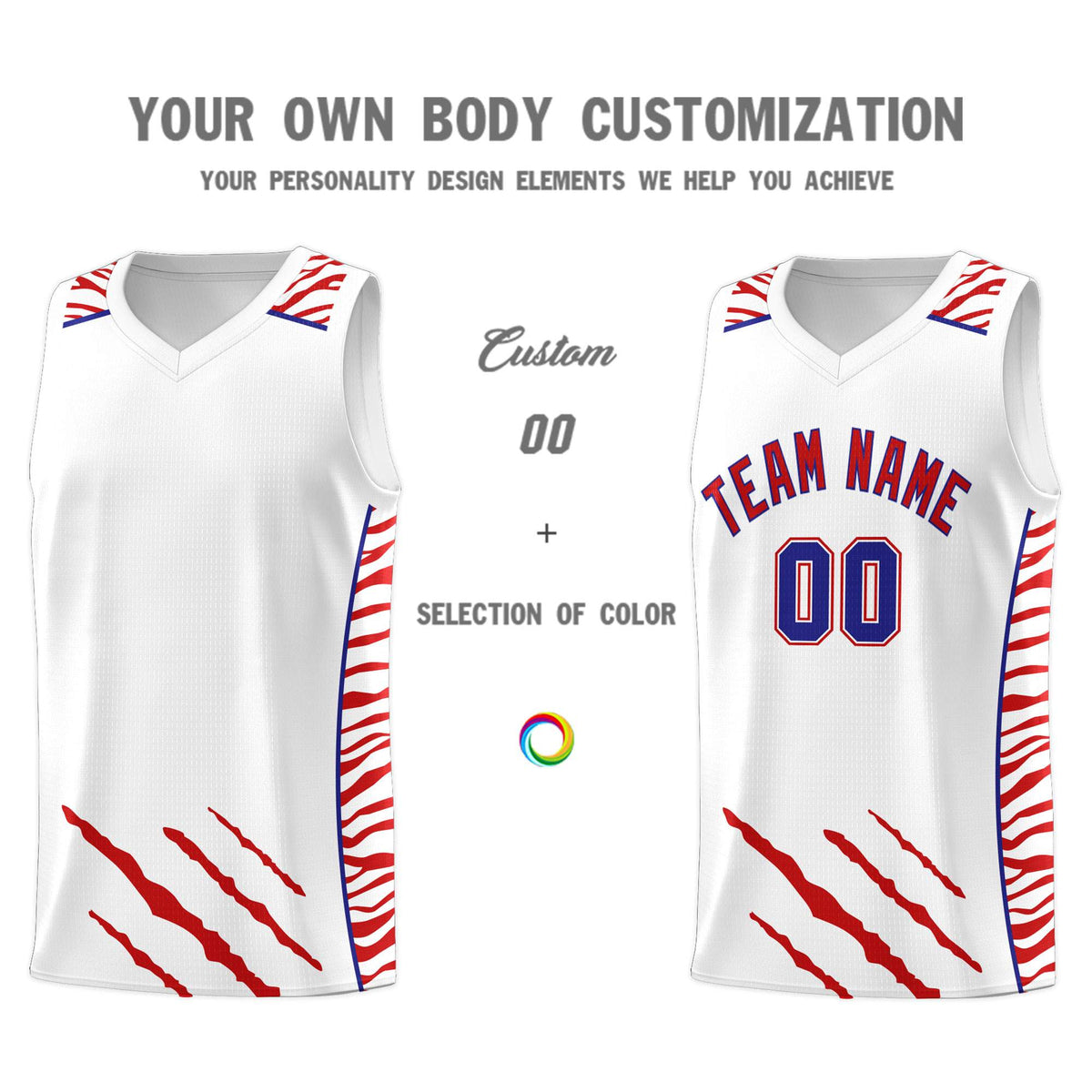 Custom White Personalized Tiger Claw Pattern Sports Uniform Basketball Jersey