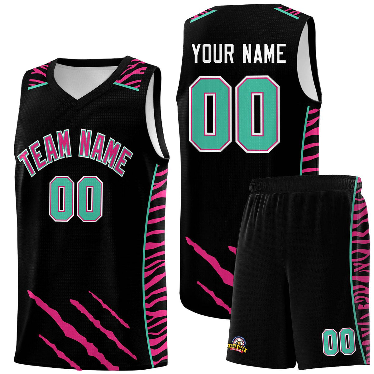 Custom Black Personalized Tiger Claw Pattern Sports Uniform Basketball Jersey
