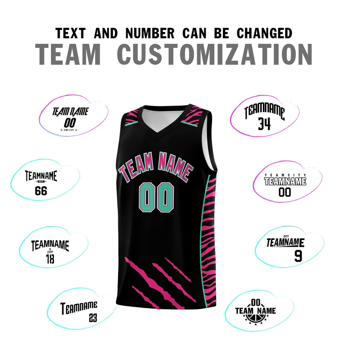 Custom Black Personalized Tiger Claw Pattern Sports Uniform Basketball Jersey
