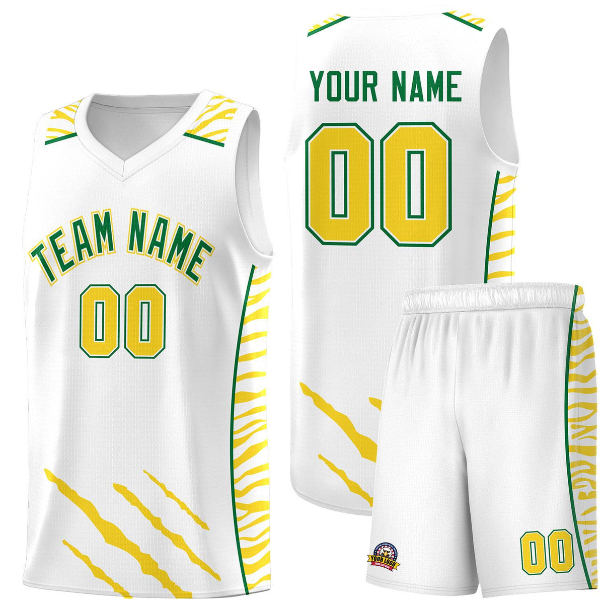 Custom White Personalized Tiger Claw Pattern Sports Uniform Basketball Jersey