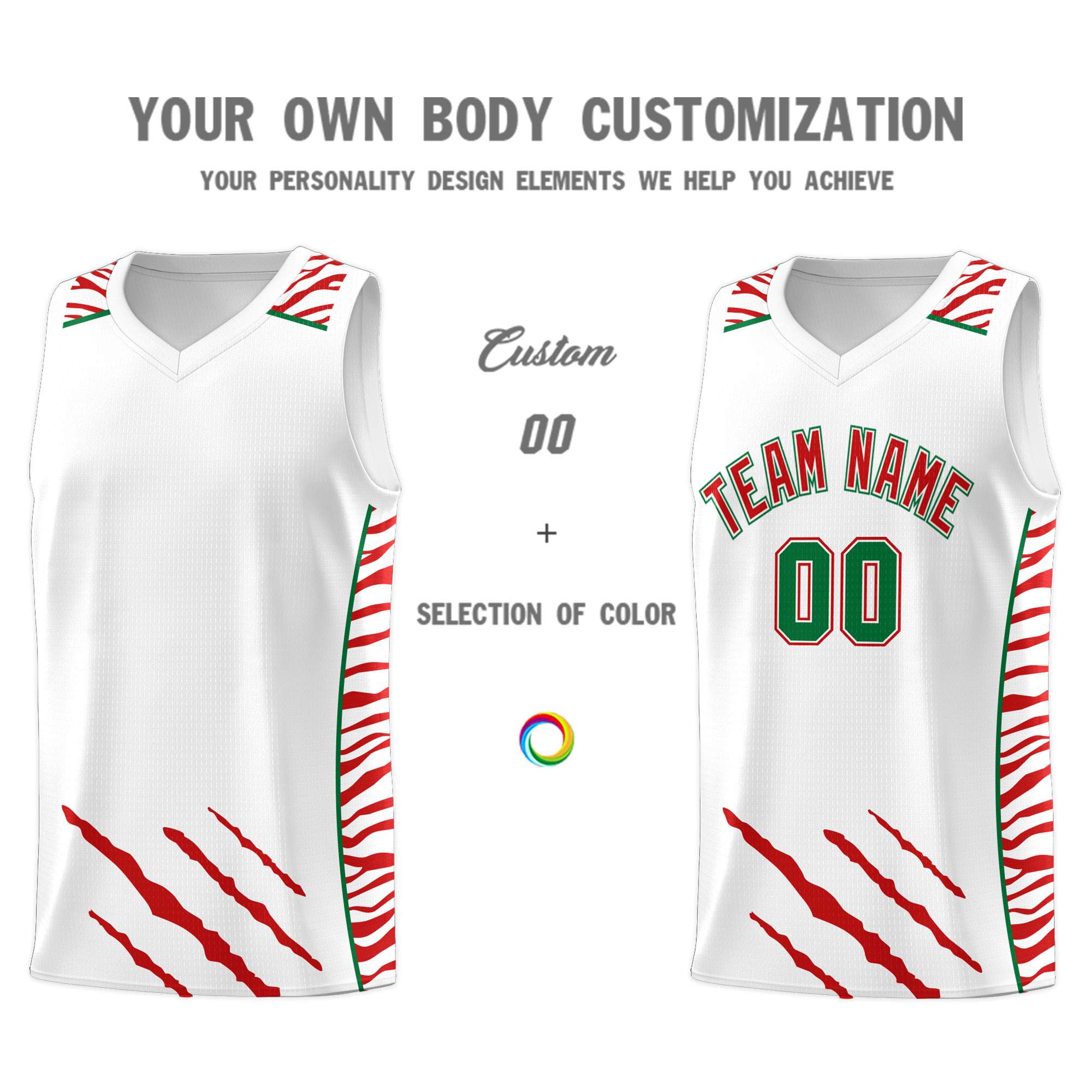 Custom White Personalized Tiger Claw Pattern Sports Uniform Basketball Jersey