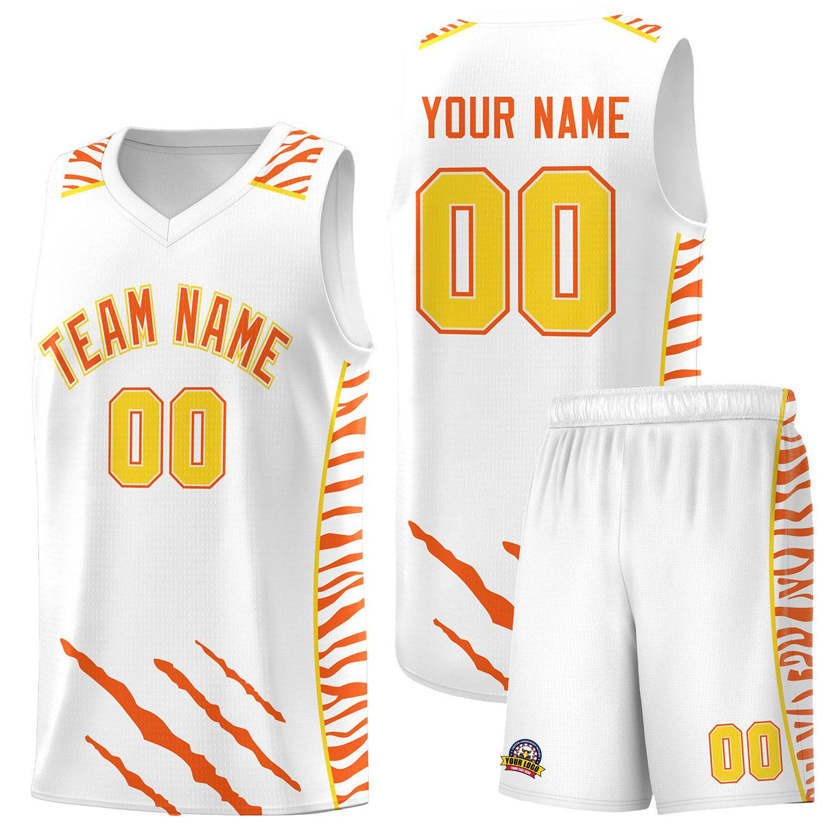 Custom White Personalized Tiger Claw Pattern Sports Uniform Basketball Jersey
