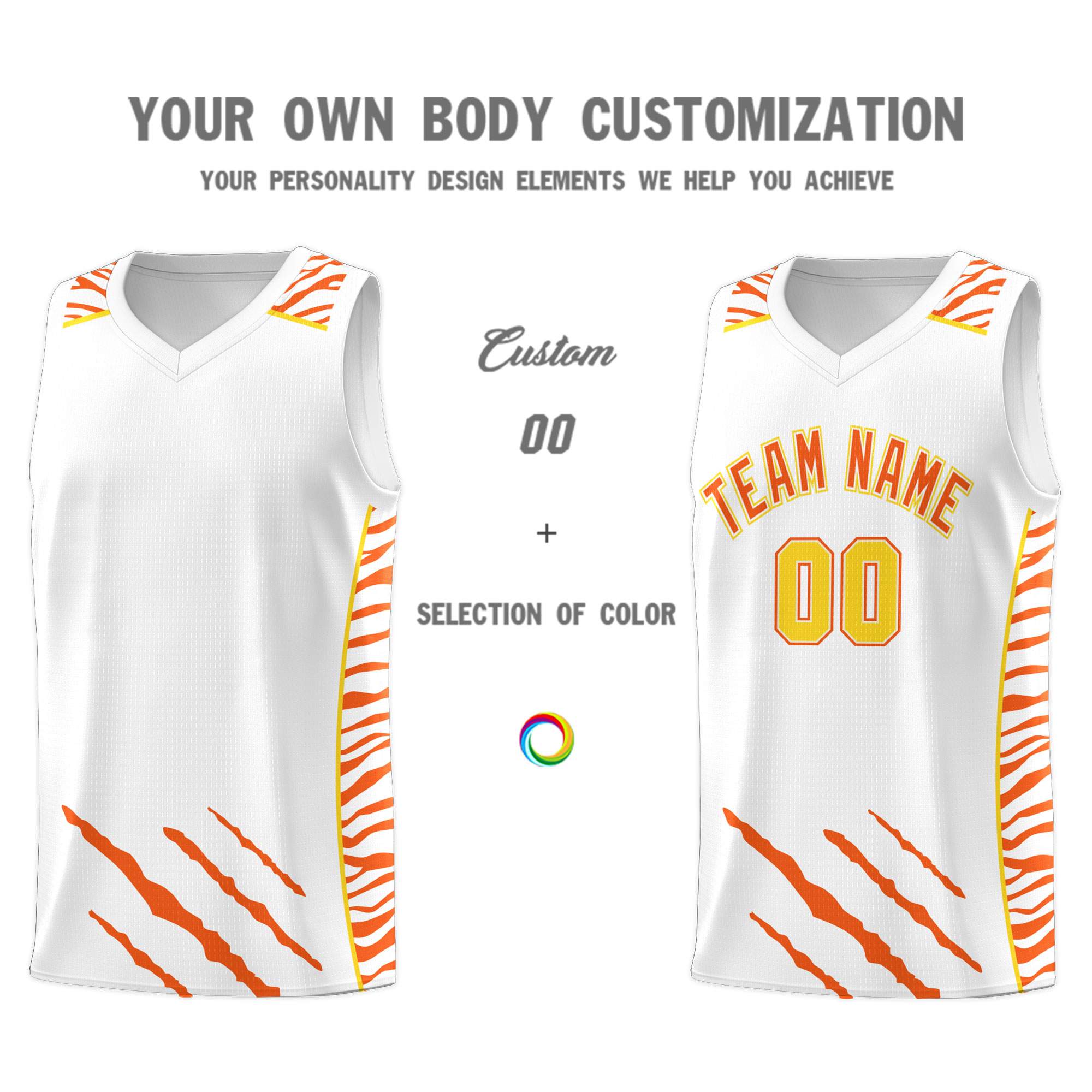 Custom White Personalized Tiger Claw Pattern Sports Uniform Basketball Jersey
