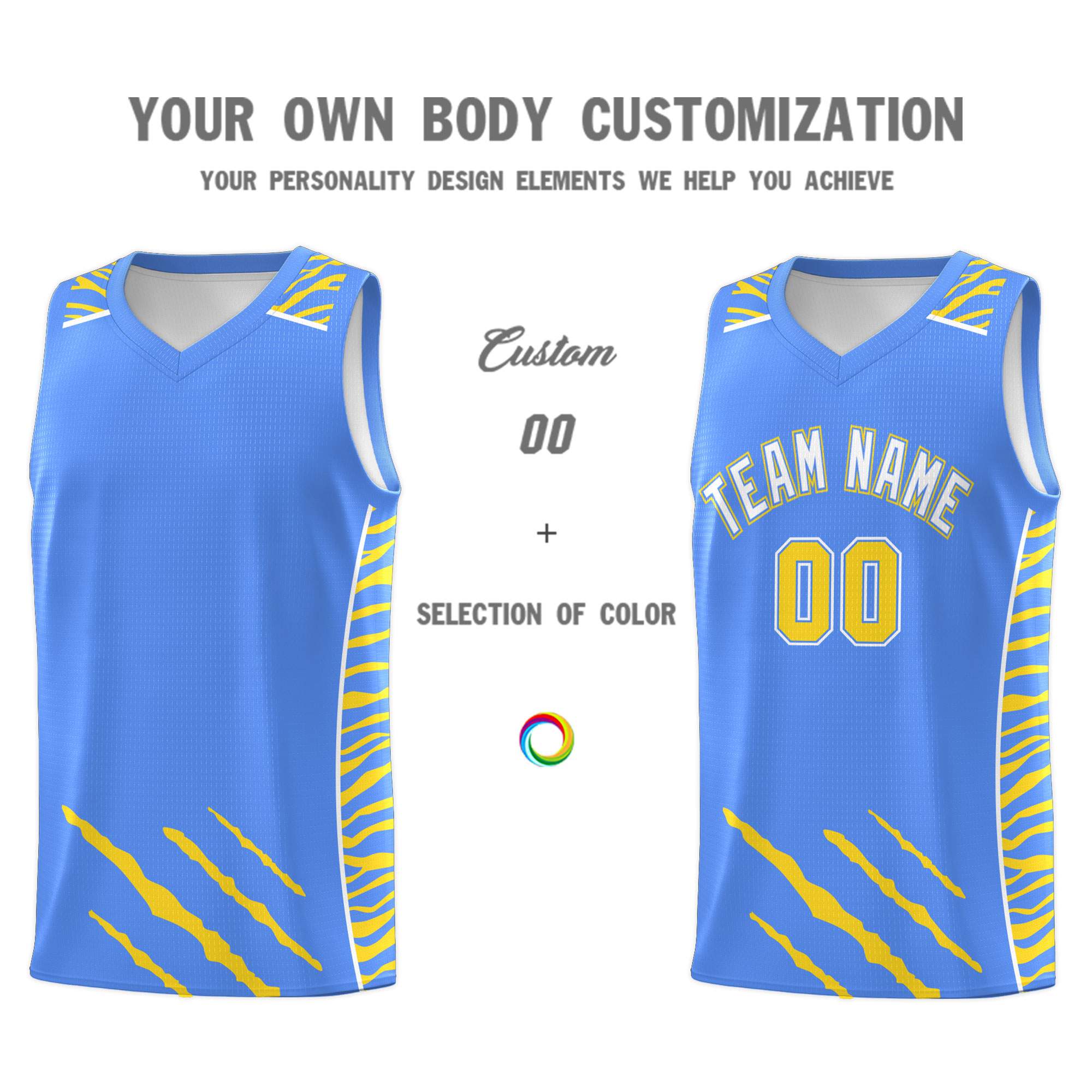 Custom Powder Blue Personalized Tiger Claw Pattern Sports Uniform Basketball Jersey