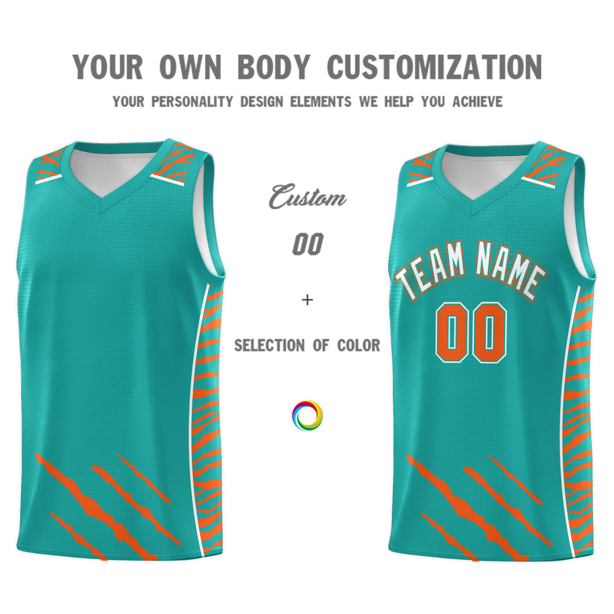 Custom Aqua Personalized Tiger Claw Pattern Sports Uniform Basketball Jersey