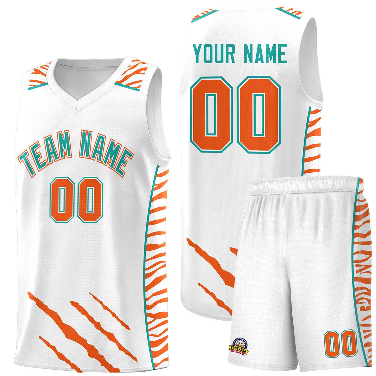 Custom White Personalized Tiger Claw Pattern Sports Uniform Basketball Jersey