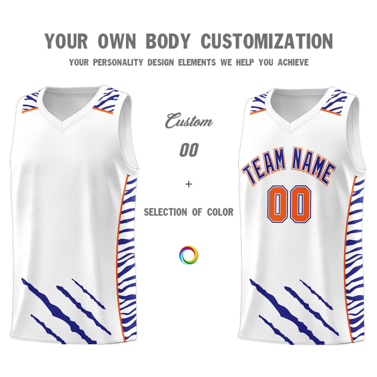 Custom White Personalized Tiger Claw Pattern Sports Uniform Basketball Jersey