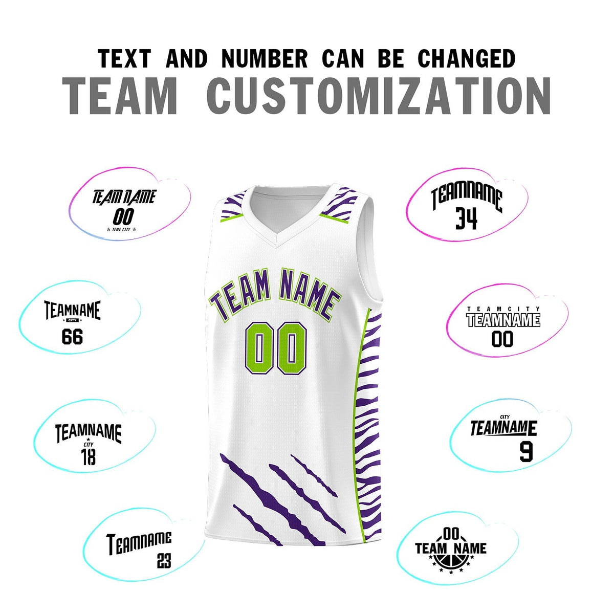 Custom White Personalized Tiger Claw Pattern Sports Uniform Basketball Jersey