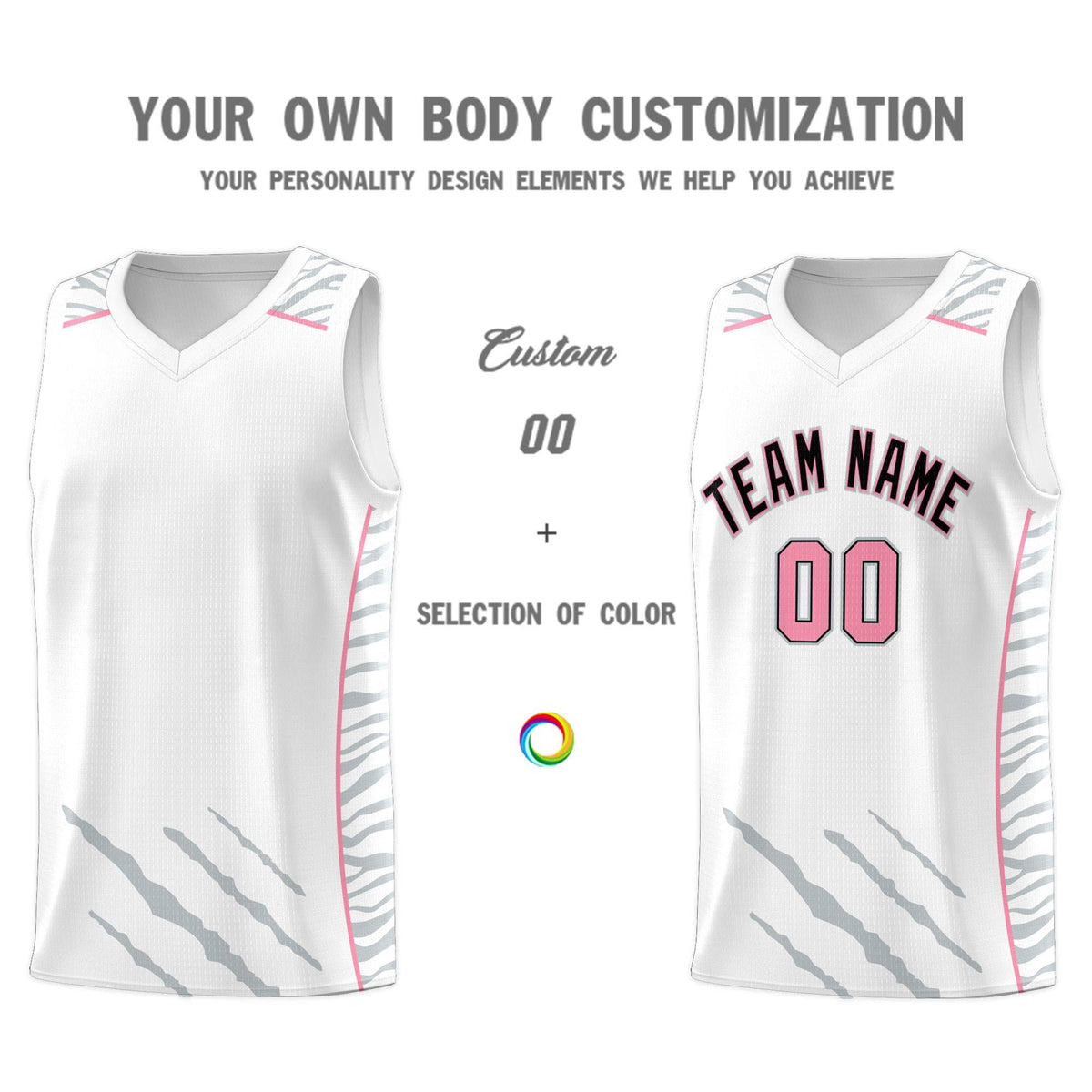 Custom White Personalized Tiger Claw Pattern Sports Uniform Basketball Jersey