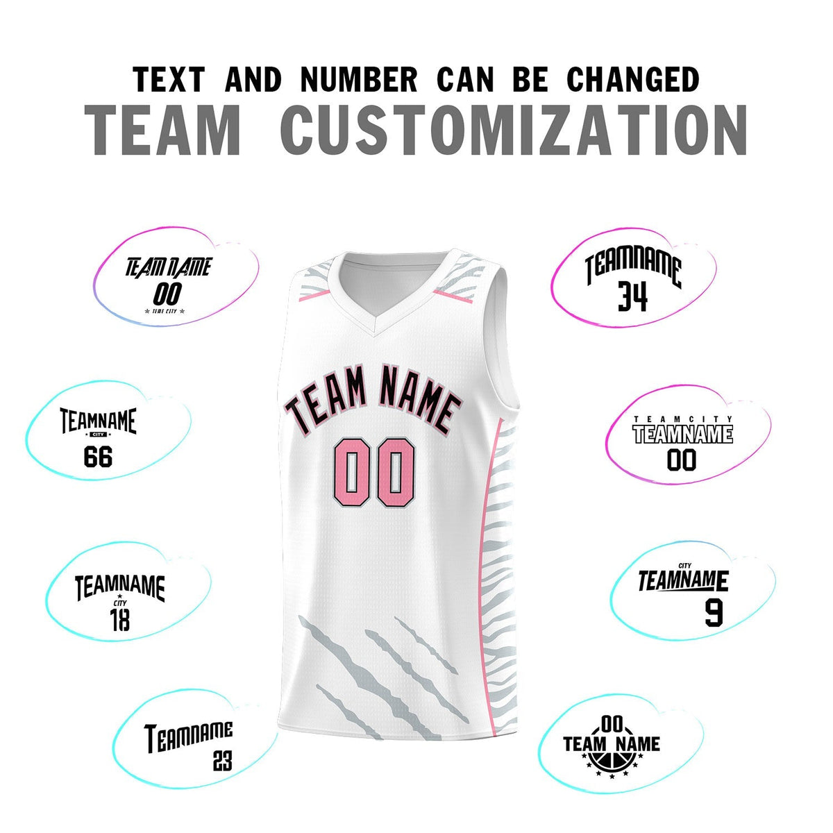 Custom White Personalized Tiger Claw Pattern Sports Uniform Basketball Jersey