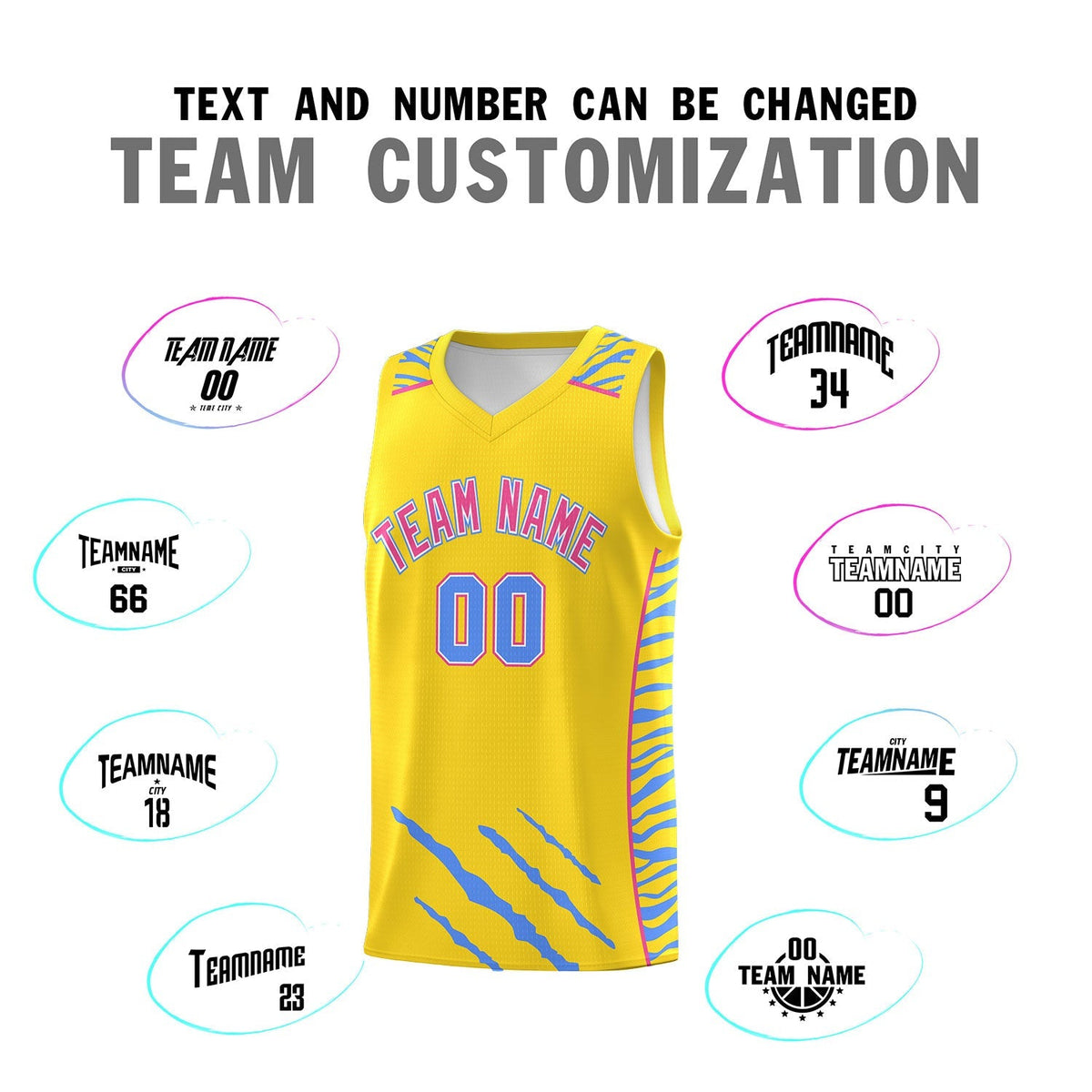 Custom Gold Personalized Tiger Claw Pattern Sports Uniform Basketball Jersey
