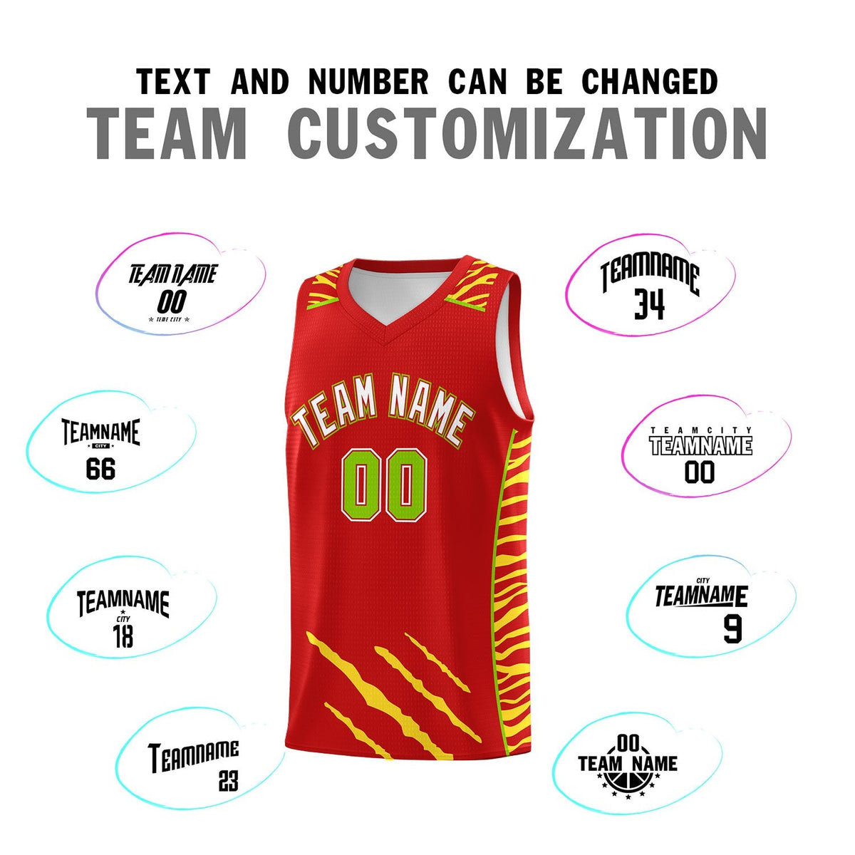 Custom Red Personalized Tiger Claw Pattern Sports Uniform Basketball Jersey