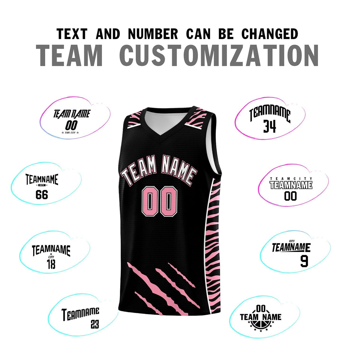 Custom Black Personalized Tiger Claw Pattern Sports Uniform Basketball Jersey