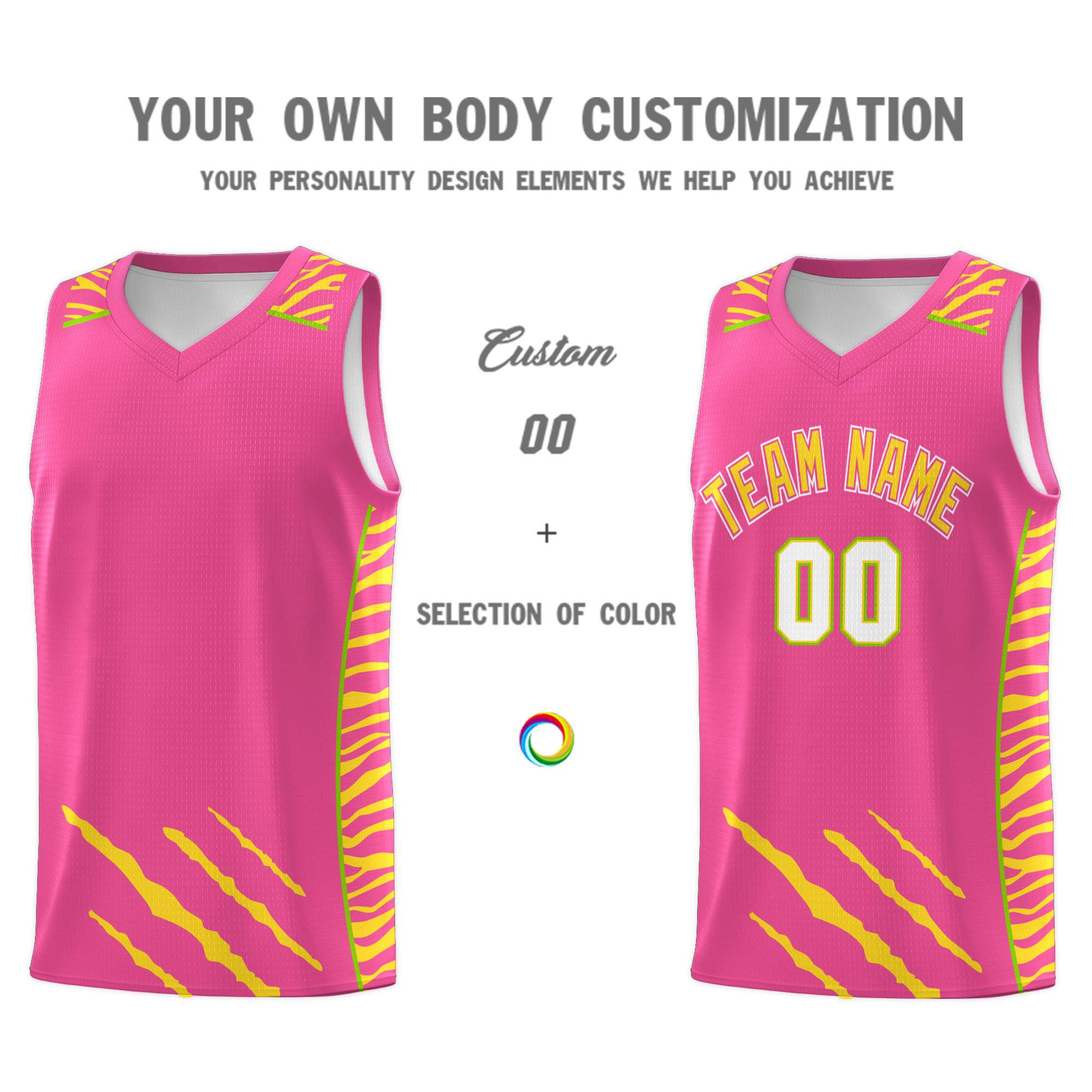 Custom Pink Personalized Tiger Claw Pattern Sports Uniform Basketball Jersey