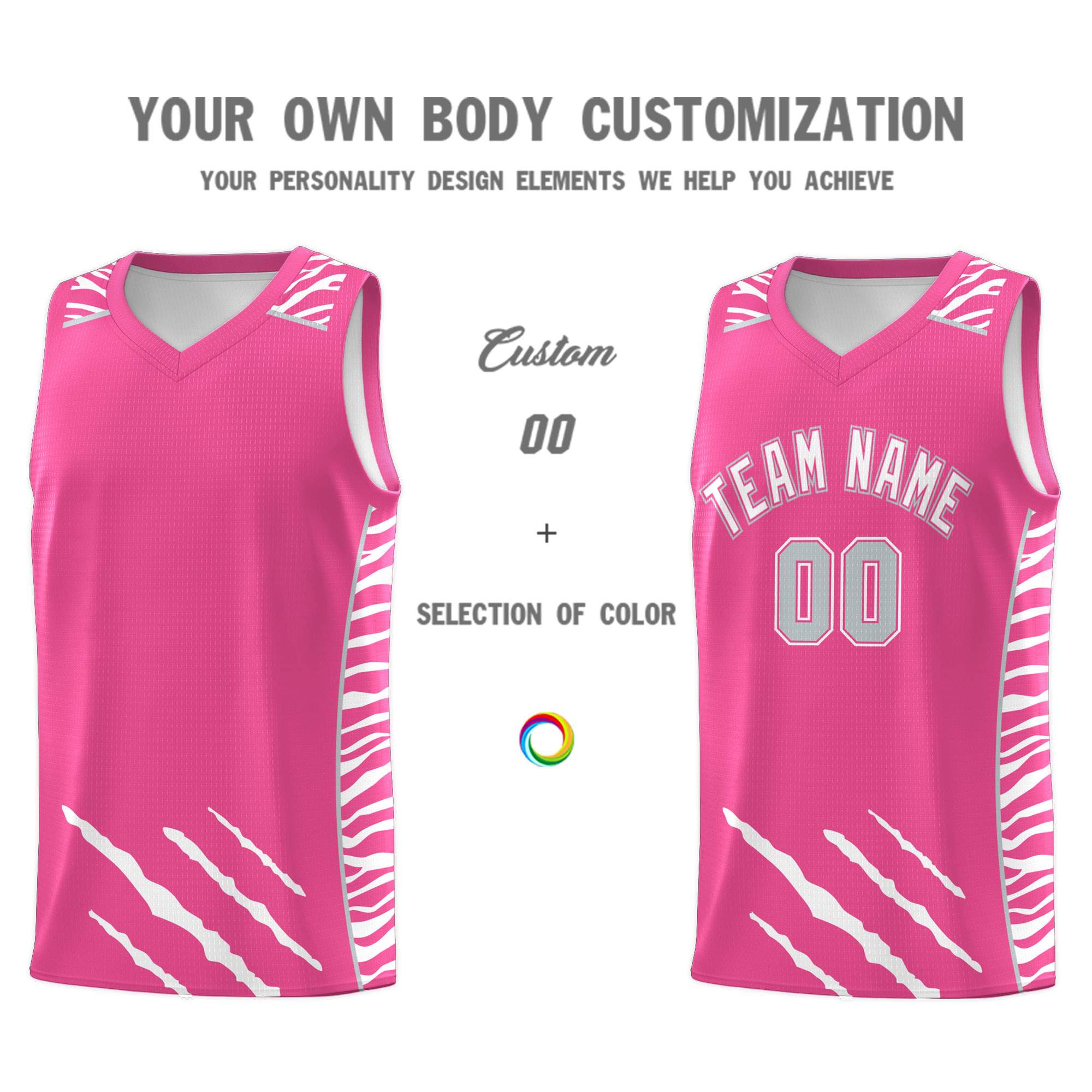 Custom Pink Personalized Tiger Claw Pattern Sports Uniform Basketball Jersey