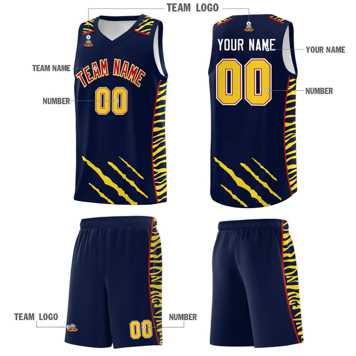 Custom Navy Personalized Tiger Claw Pattern Sports Uniform Basketball Jersey