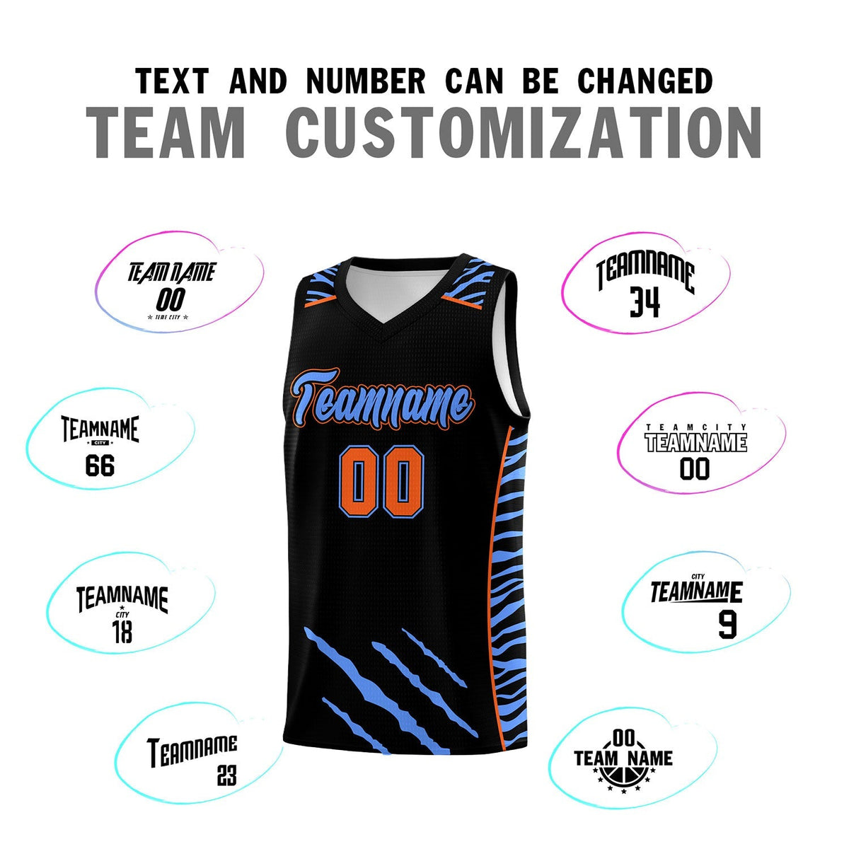 Custom Black Personalized Tiger Claw Pattern Sports Uniform Basketball Jersey