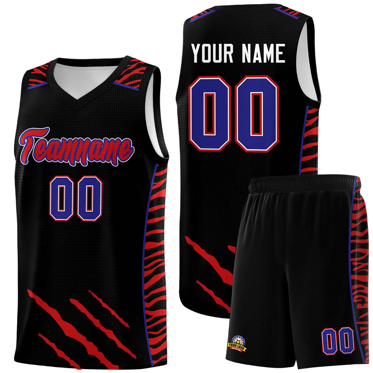 Custom Black Personalized Tiger Claw Pattern Sports Uniform Basketball Jersey