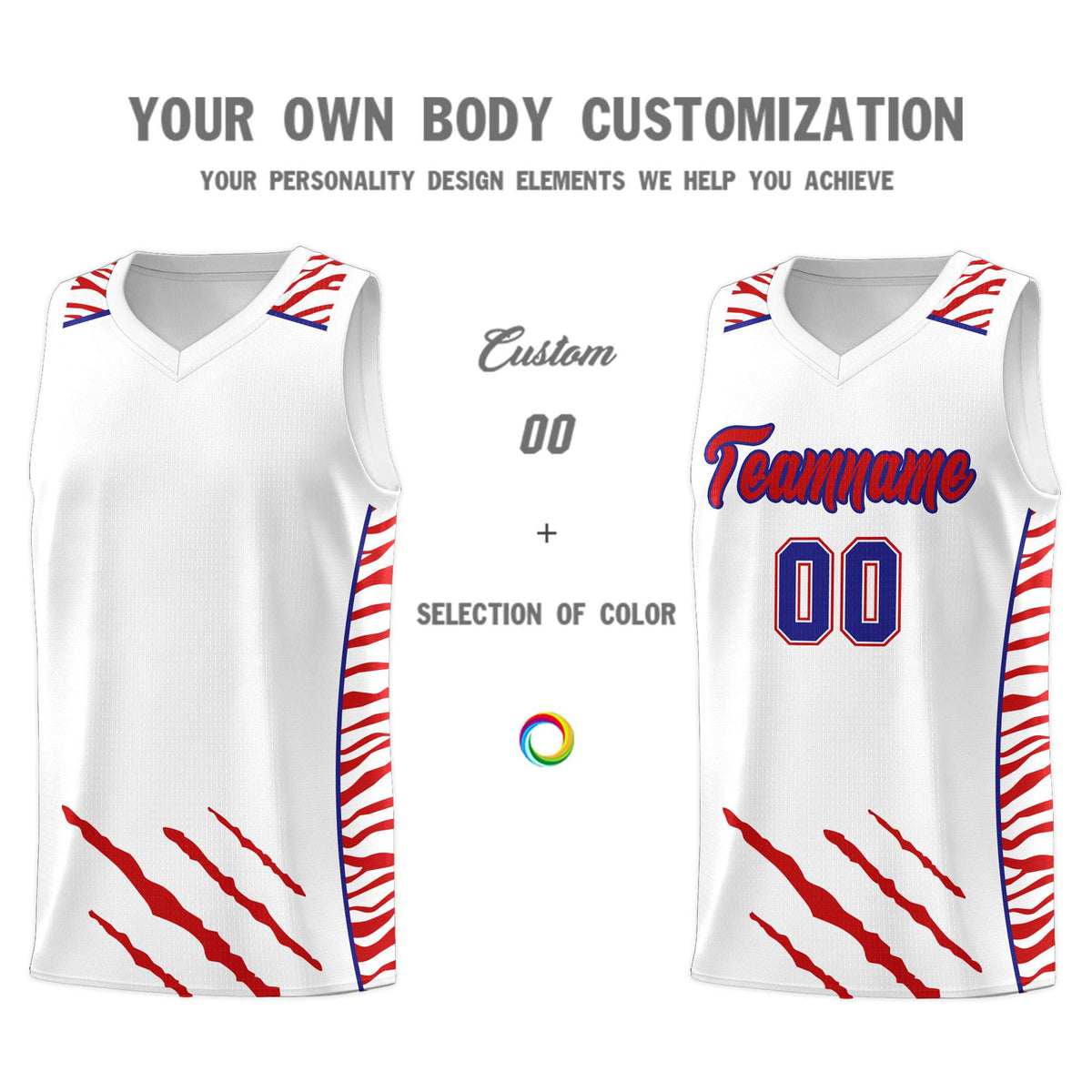 Custom White Personalized Tiger Claw Pattern Sports Uniform Basketball Jersey