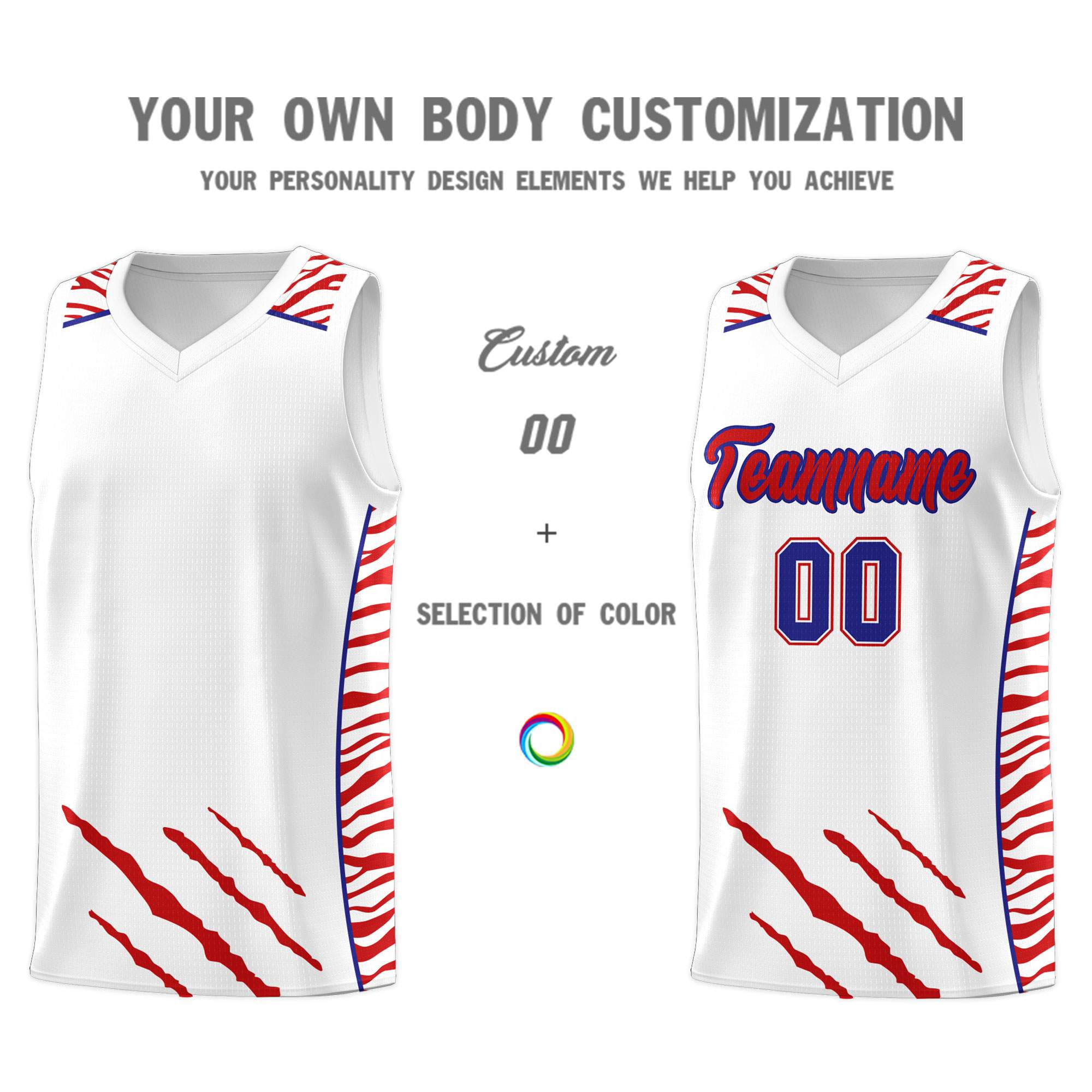 Custom White Personalized Tiger Claw Pattern Sports Uniform Basketball Jersey