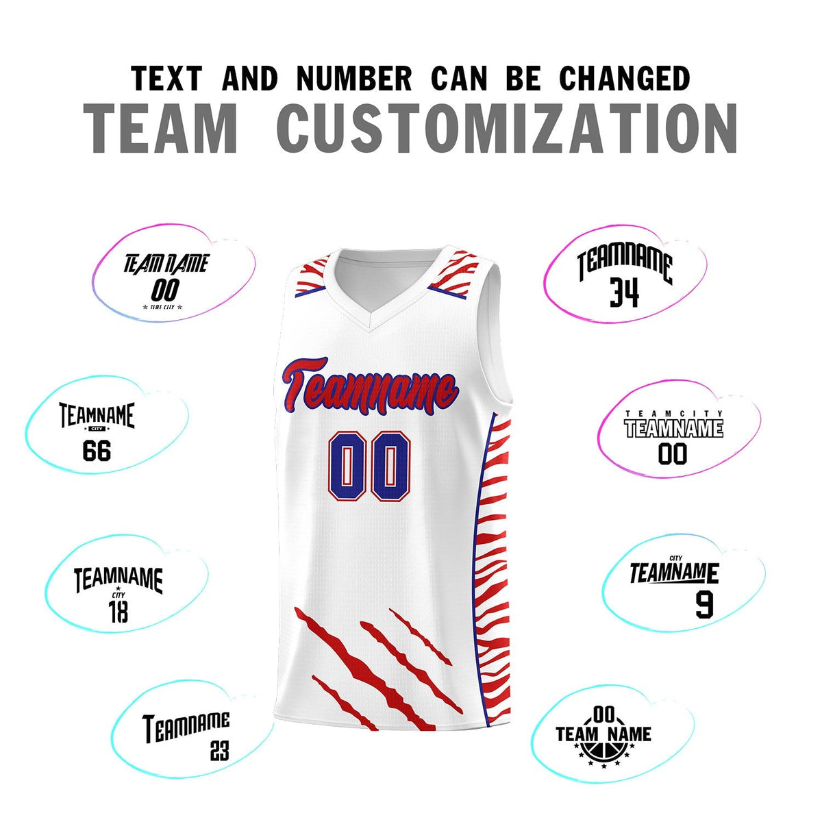 Custom White Personalized Tiger Claw Pattern Sports Uniform Basketball Jersey