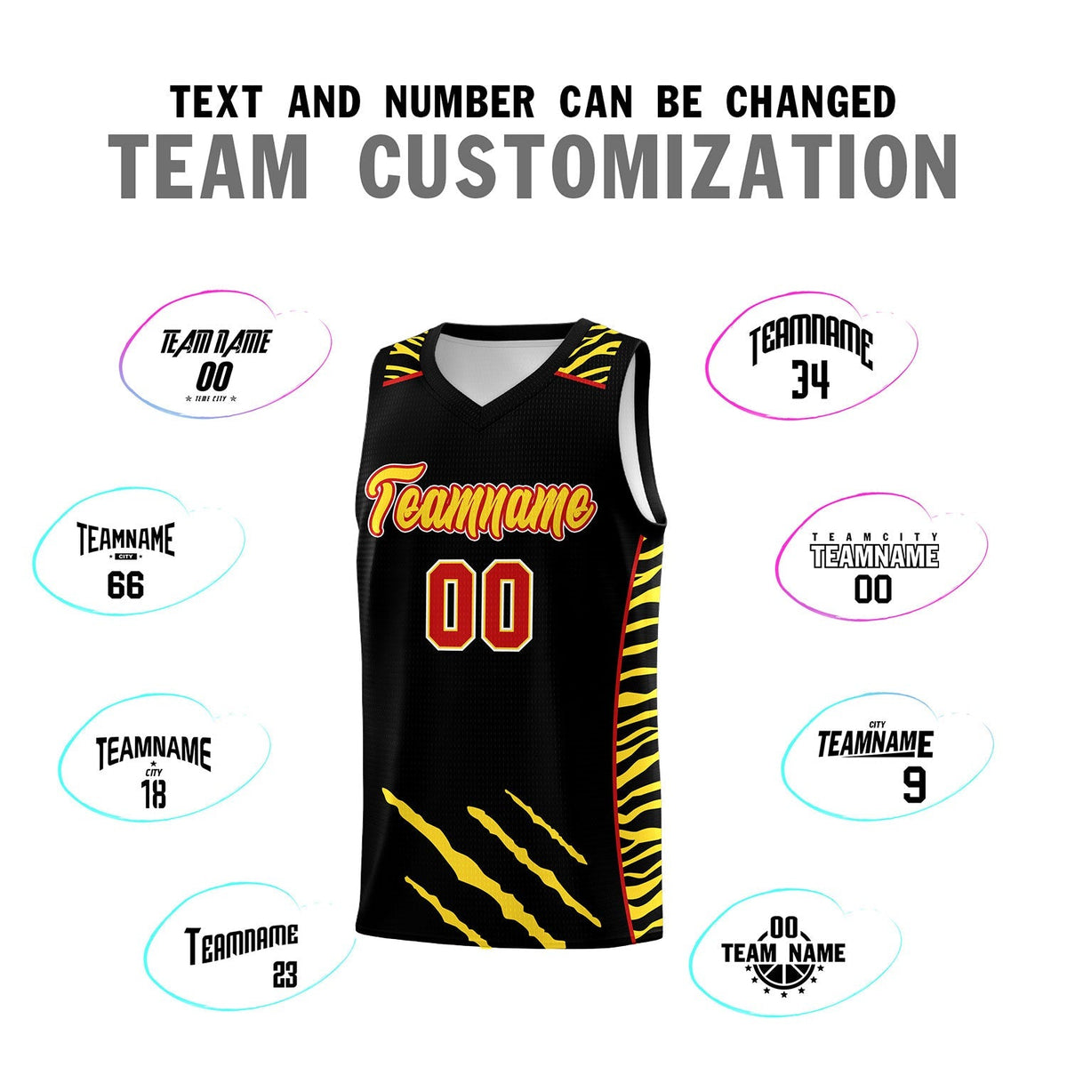 Custom Black Personalized Tiger Claw Pattern Sports Uniform Basketball Jersey