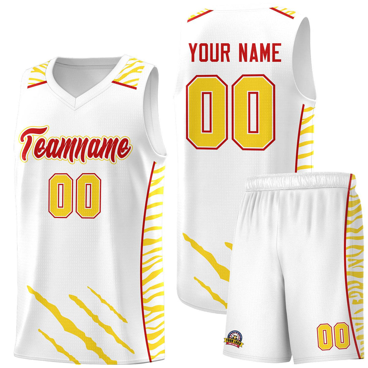 Custom White Personalized Tiger Claw Pattern Sports Uniform Basketball Jersey