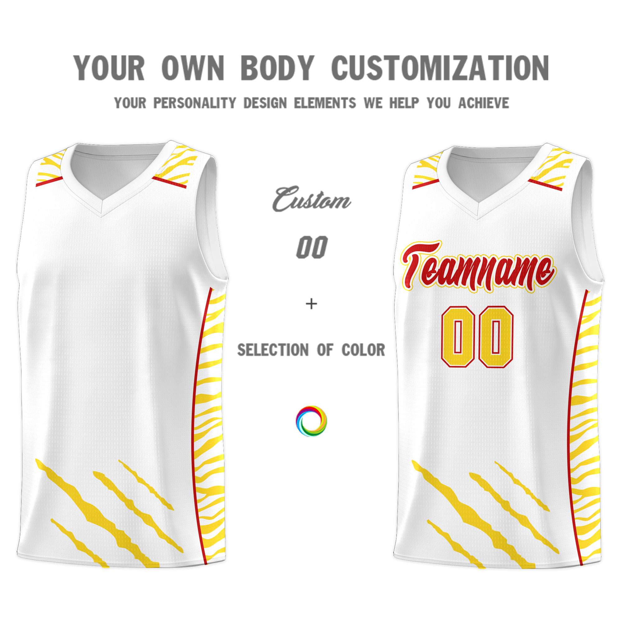 Custom White Personalized Tiger Claw Pattern Sports Uniform Basketball Jersey