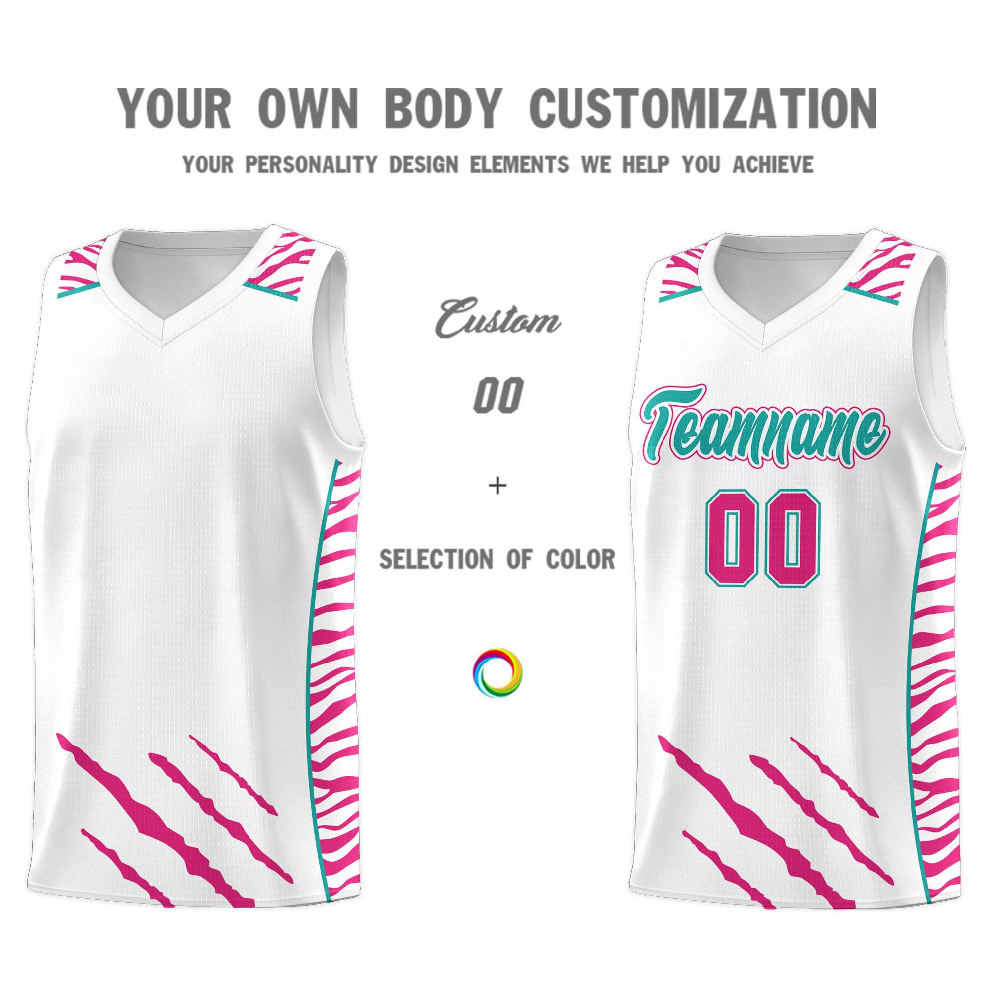 Custom White Personalized Tiger Claw Pattern Sports Uniform Basketball Jersey