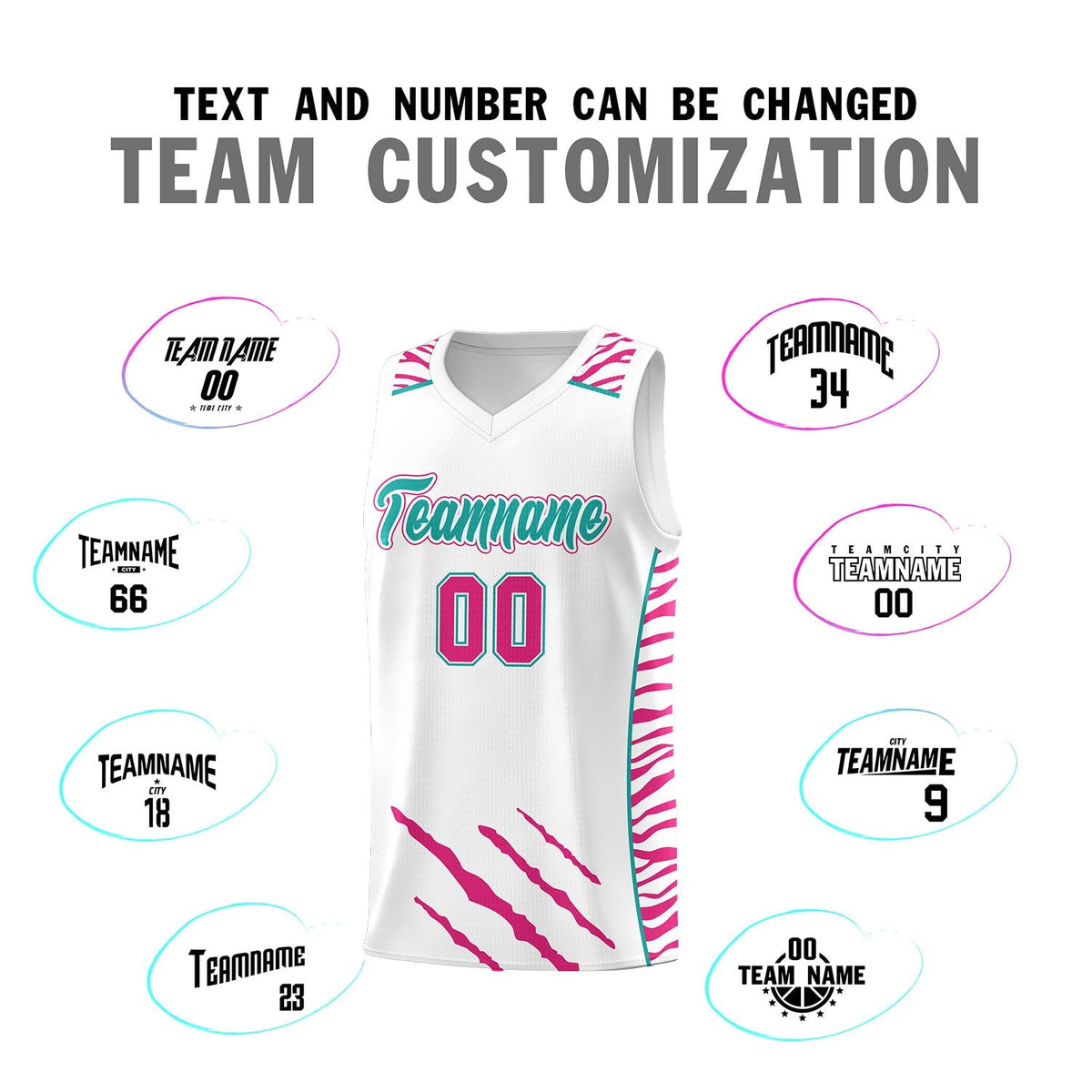Custom White Personalized Tiger Claw Pattern Sports Uniform Basketball Jersey