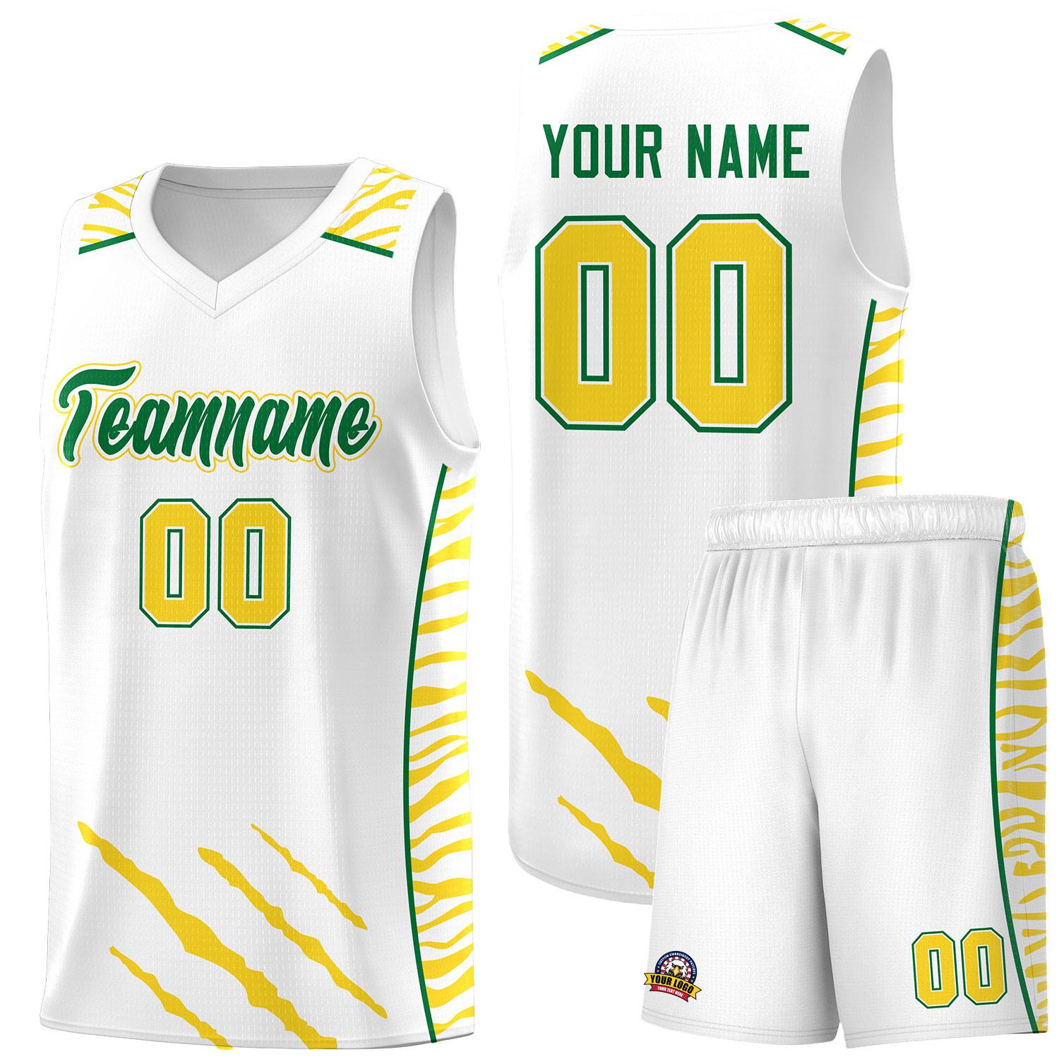 Custom White Personalized Tiger Claw Pattern Sports Uniform Basketball Jersey