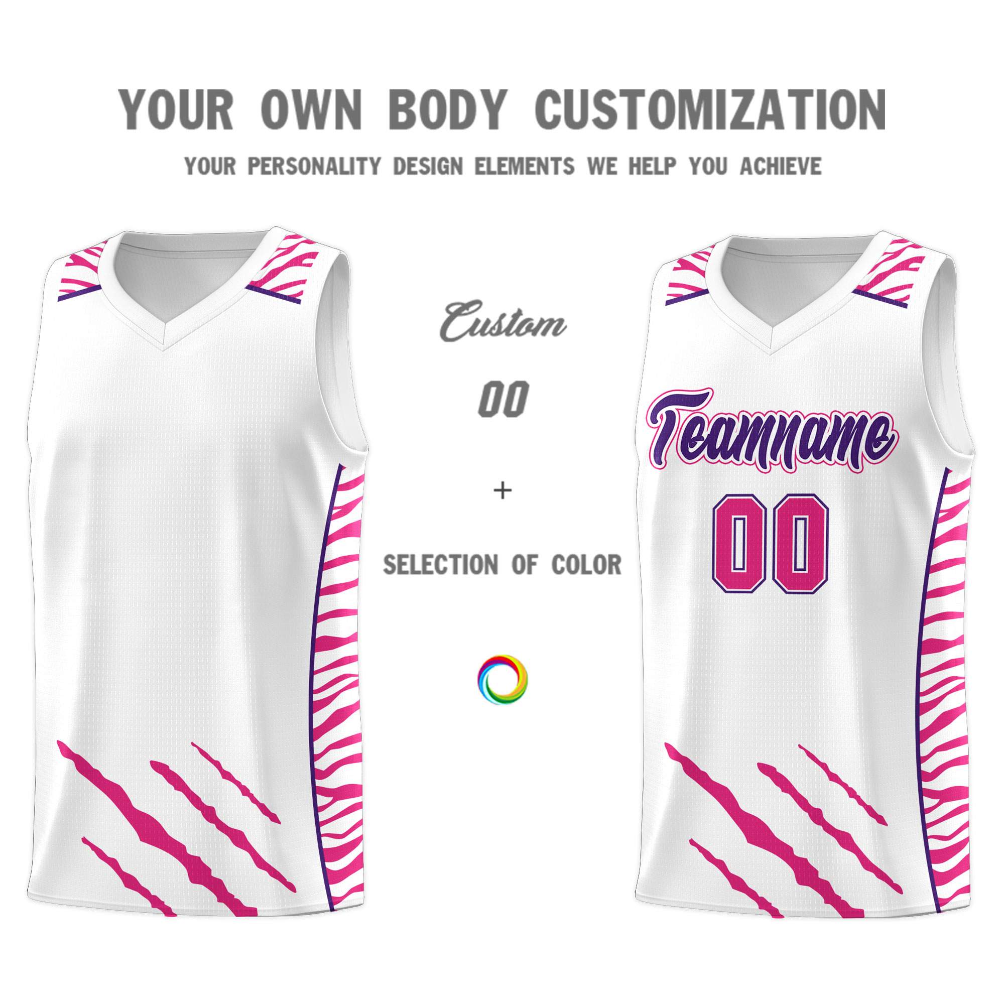 Custom White Personalized Tiger Claw Pattern Sports Uniform Basketball Jersey