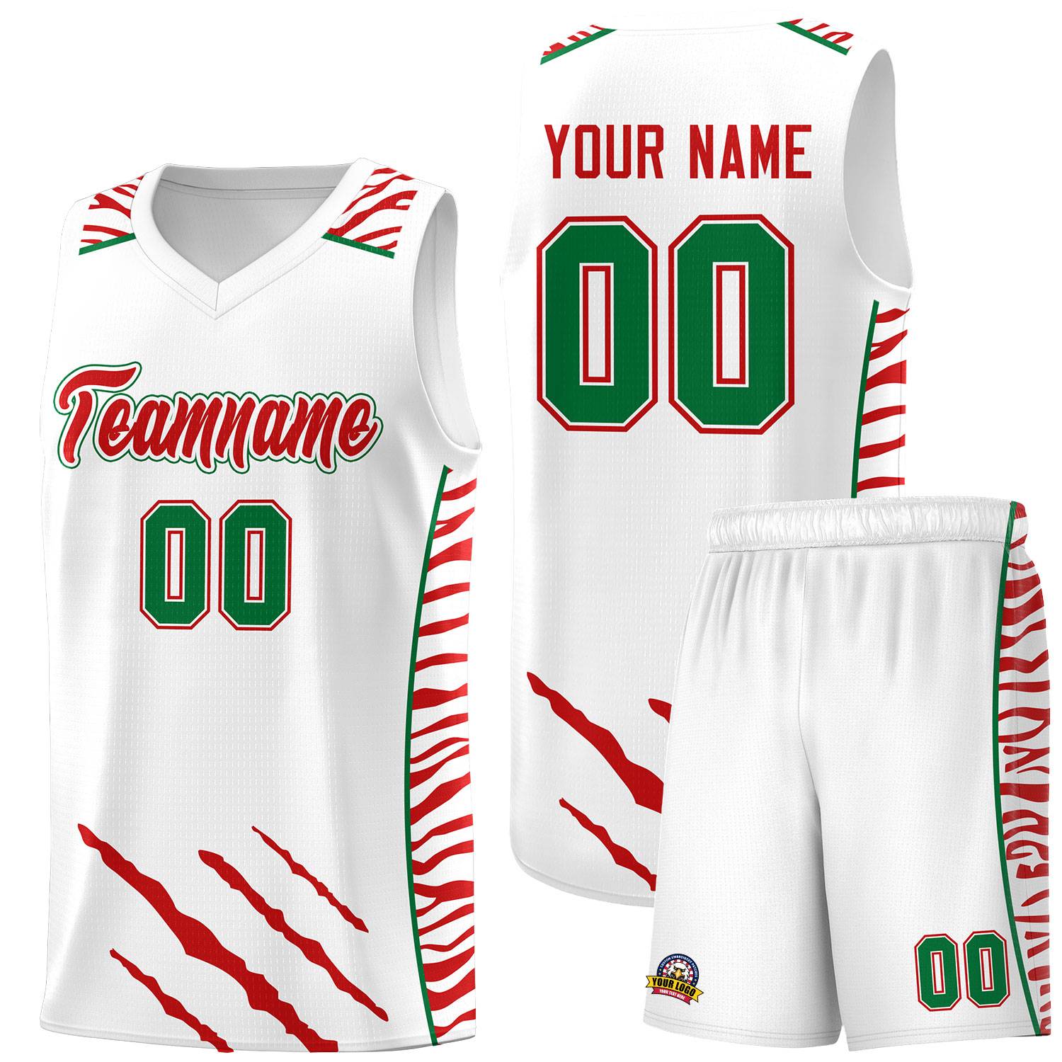Custom White Personalized Tiger Claw Pattern Sports Uniform Basketball Jersey