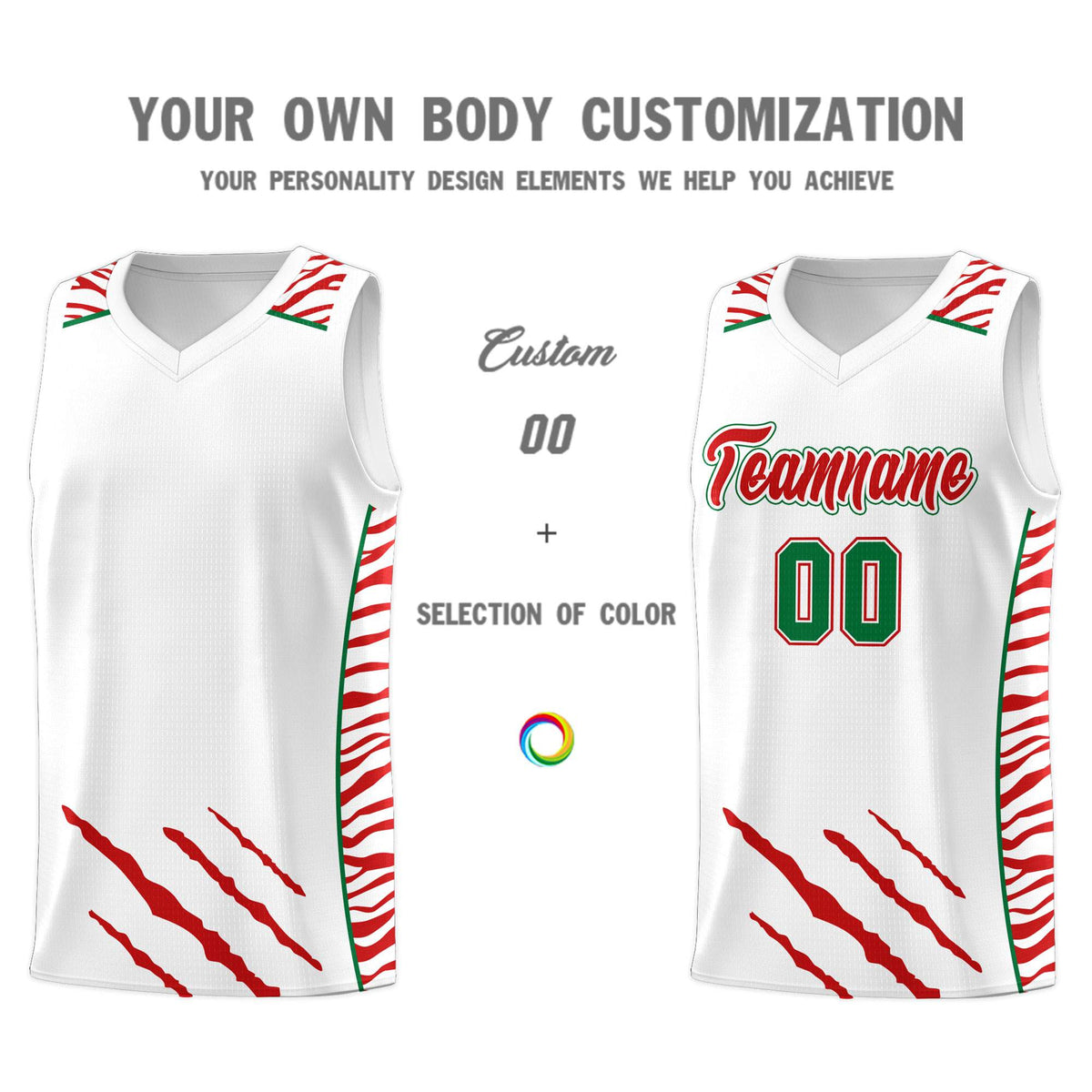 Custom White Personalized Tiger Claw Pattern Sports Uniform Basketball Jersey